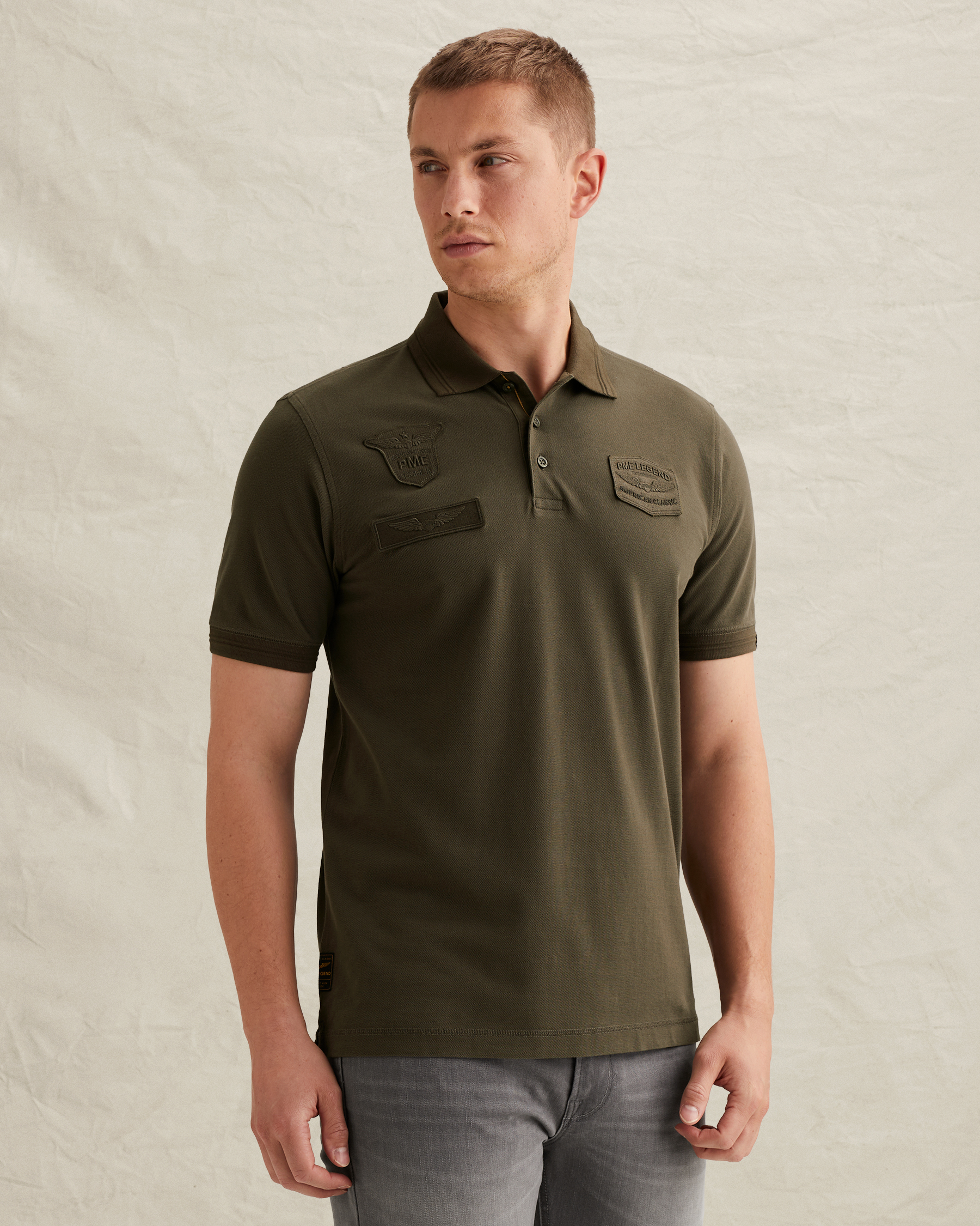 PME Legend Polo shirt with badges and ribbed collarx