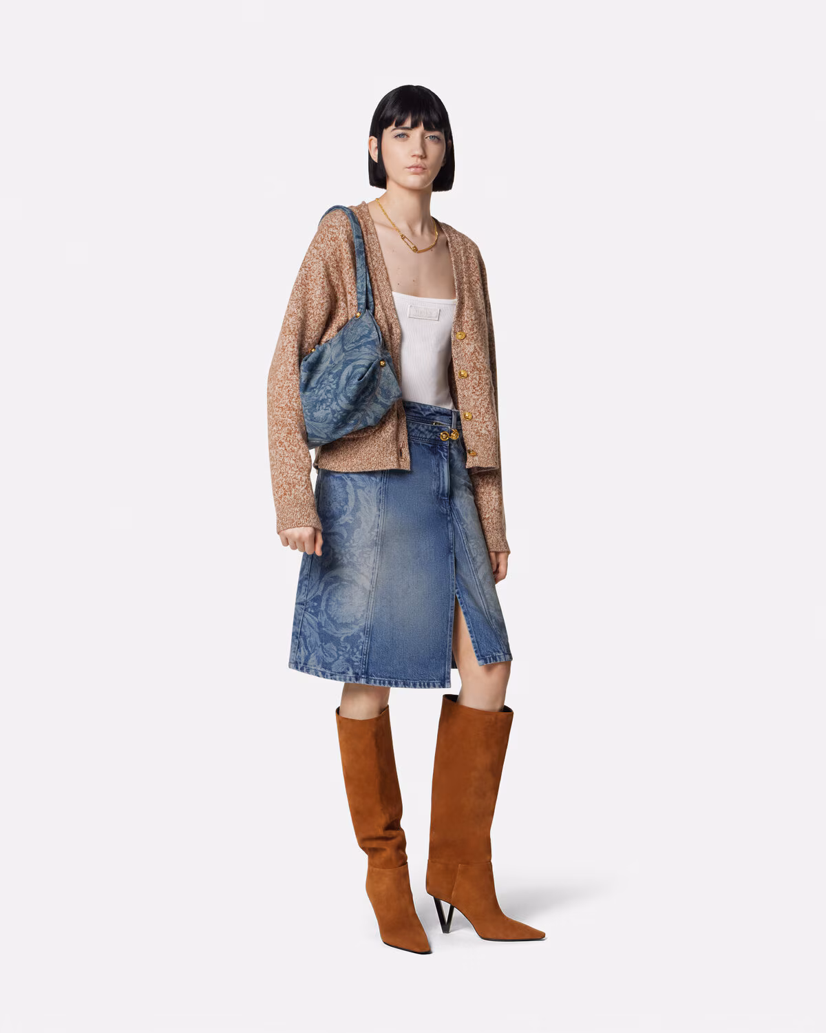 Versace Barocco Protea Denim Shoulder Bag