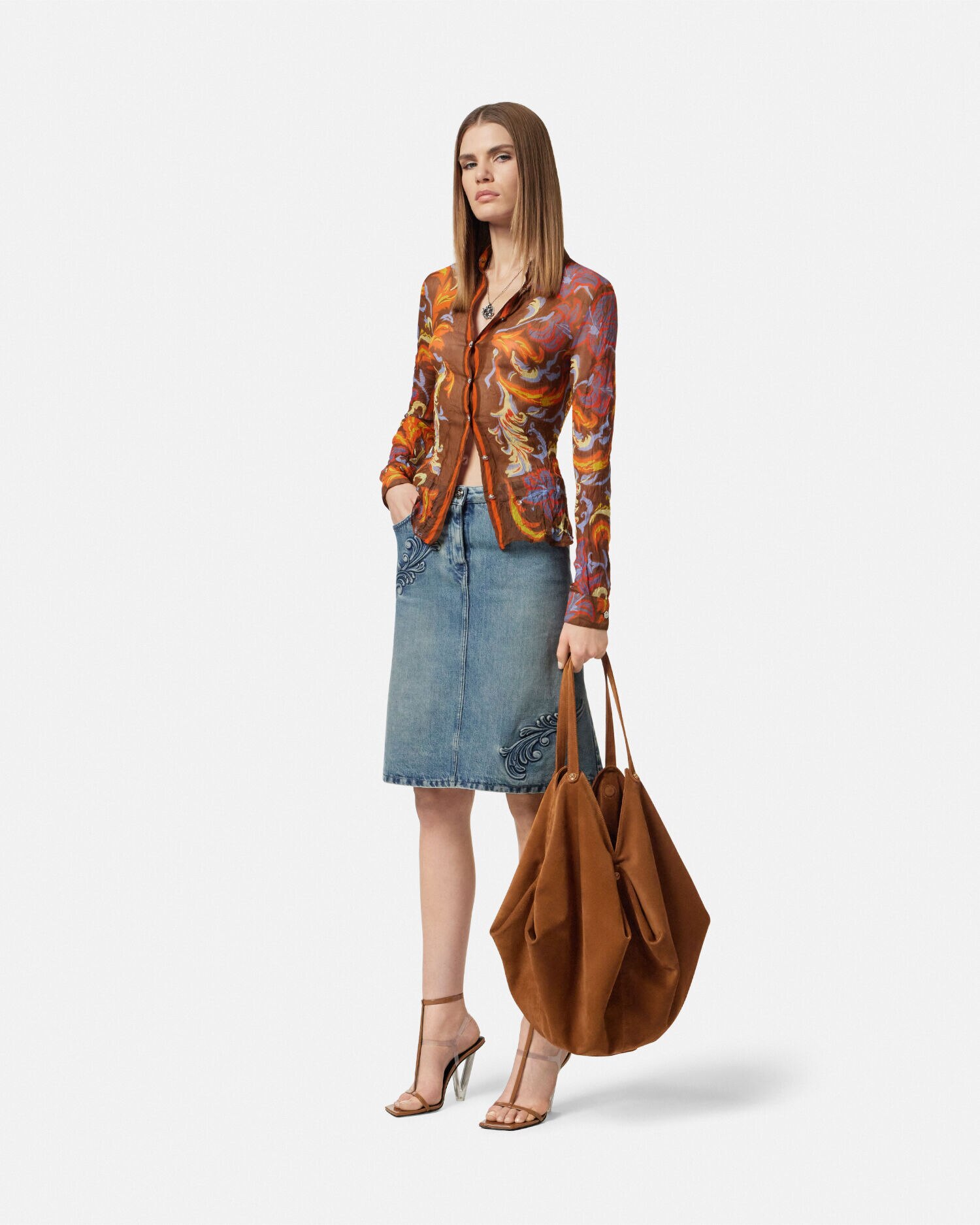 Versace Protea Suede Large Shoulder Bag