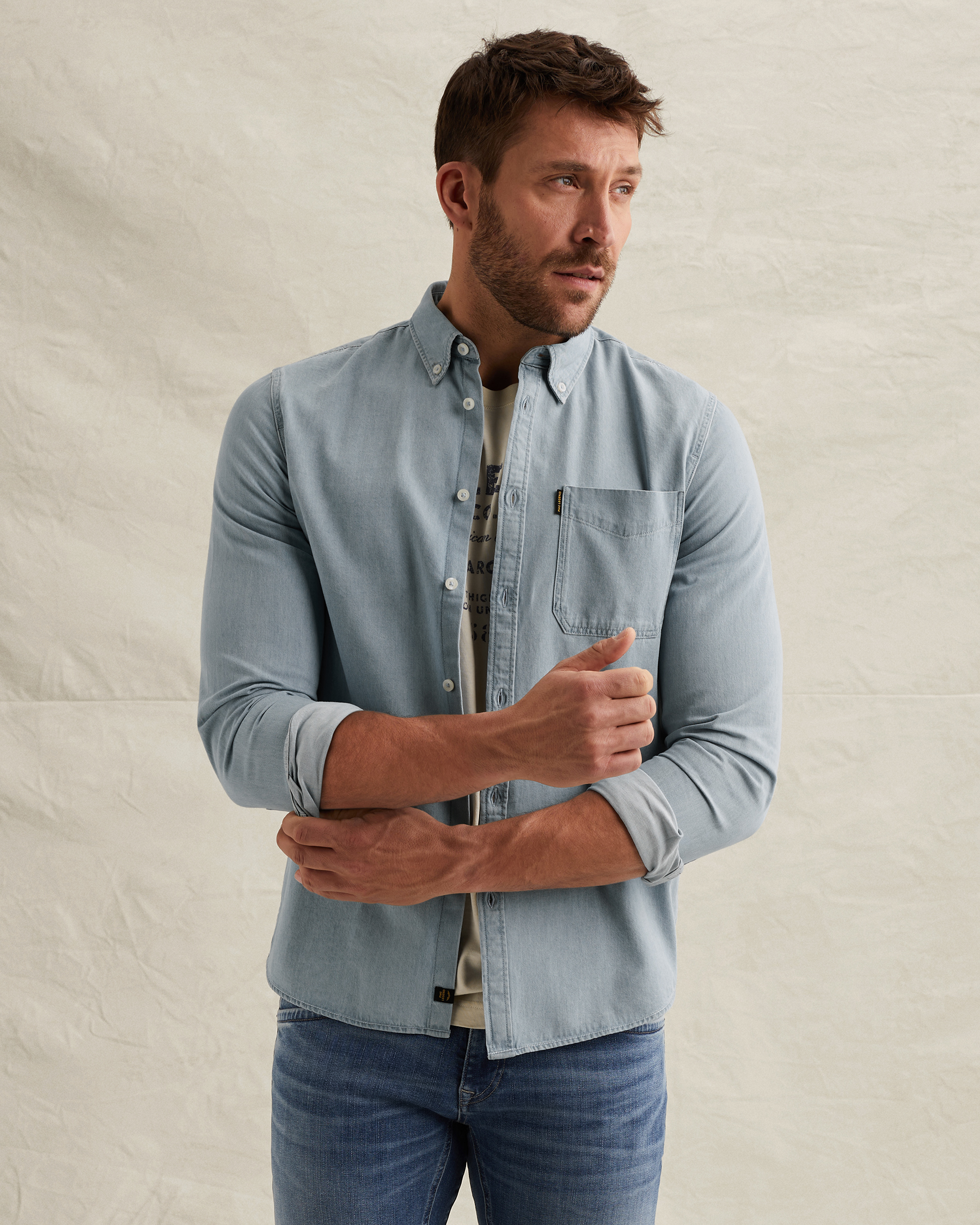 PME Legend Denim shirt with stitching detailsx