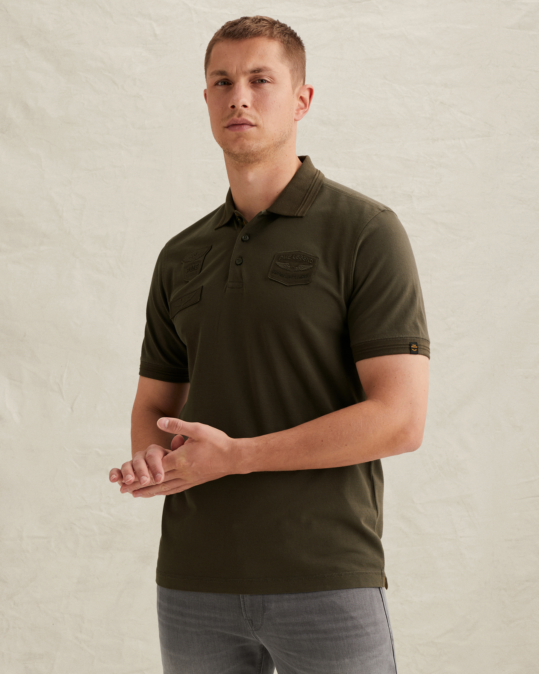 PME Legend Polo shirt with badges and ribbed collarx