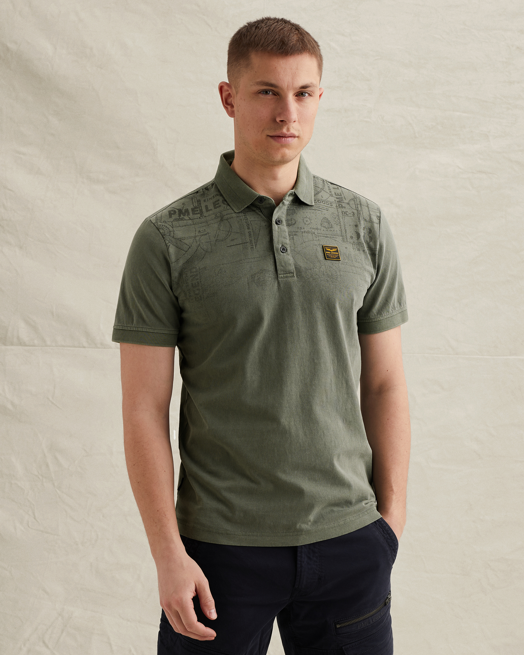 PME Legend Polo shirt with garment-dye wash and printx