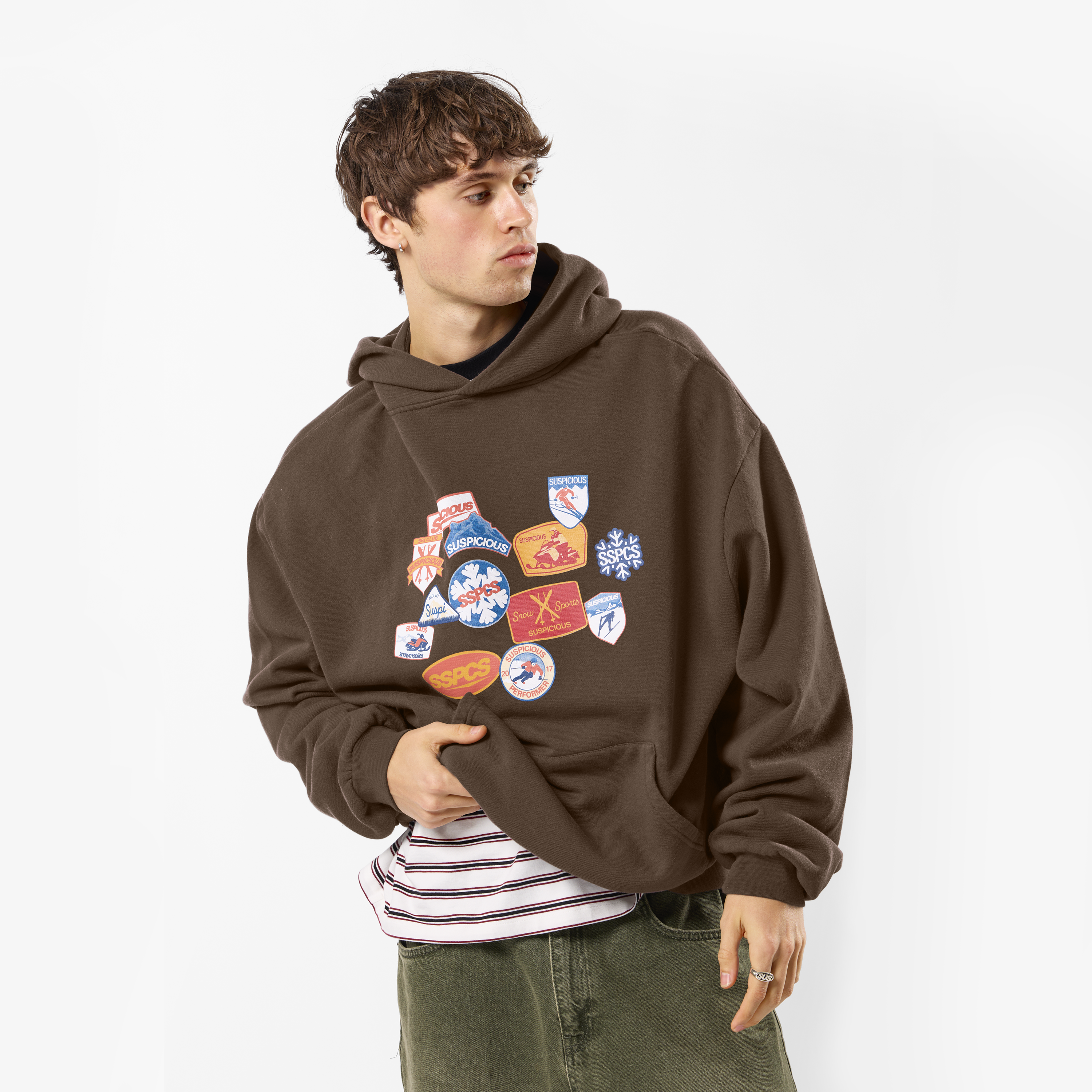 Suspicious Antwerp Winter3 / Patchwork Hoodie - Coffee