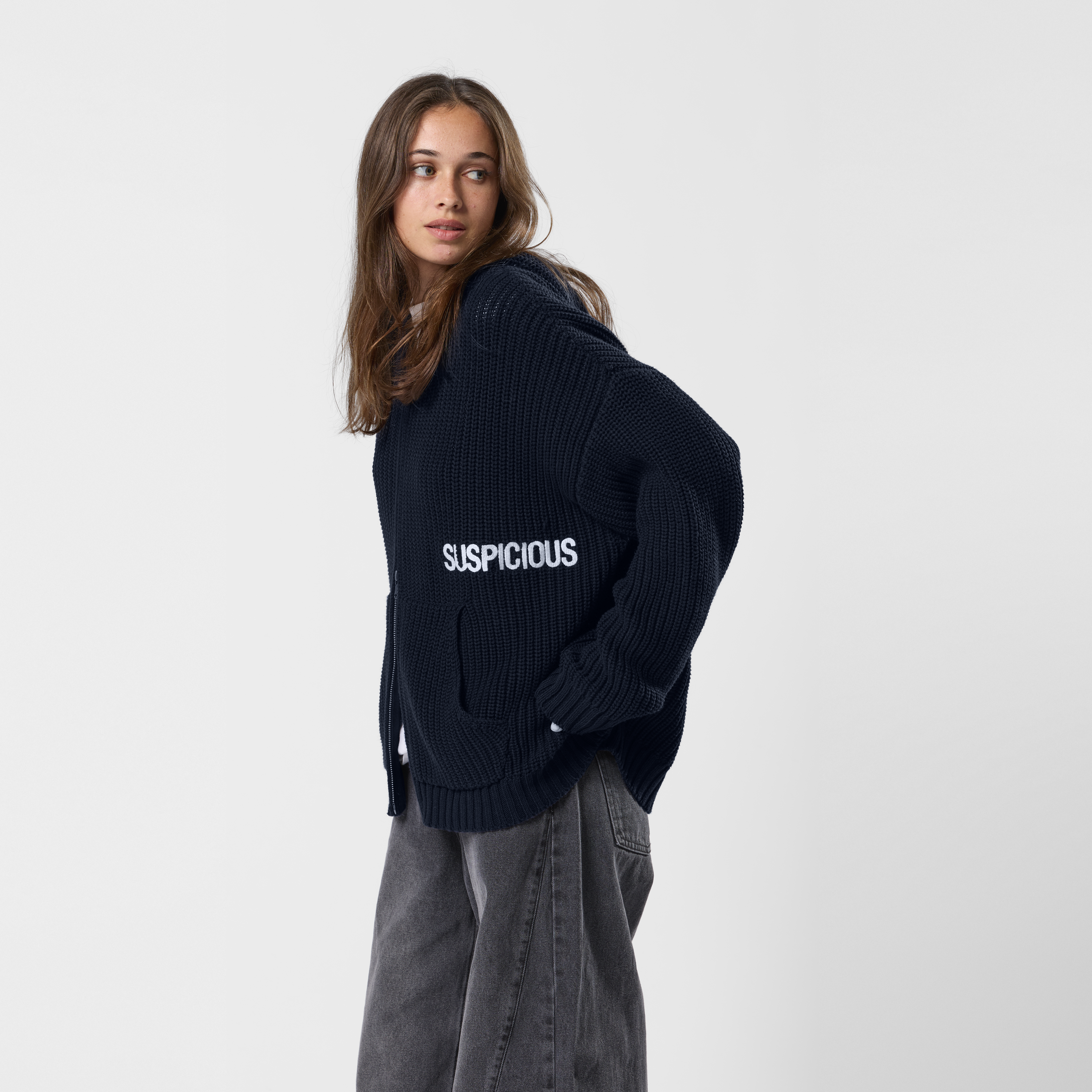 Suspicious Antwerp Fall / Core Zip-Up Knitted Hoodie - Nightfall