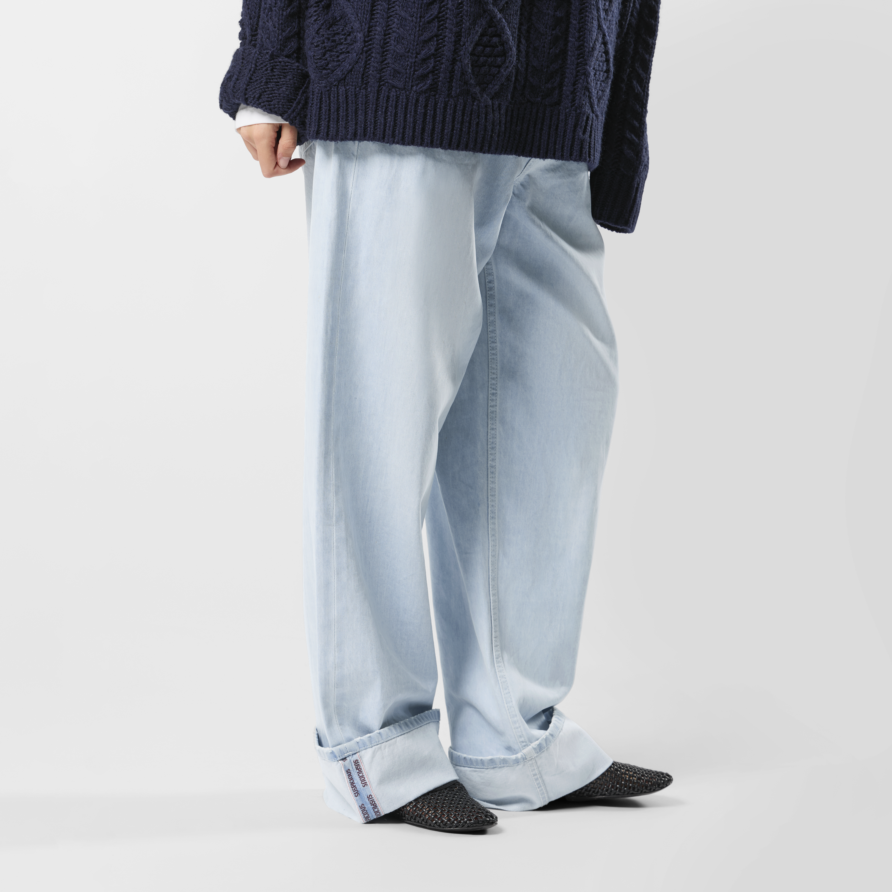 Suspicious Antwerp Winter2 / Selvedge Turn-Up Baggy Jeans - Bleached