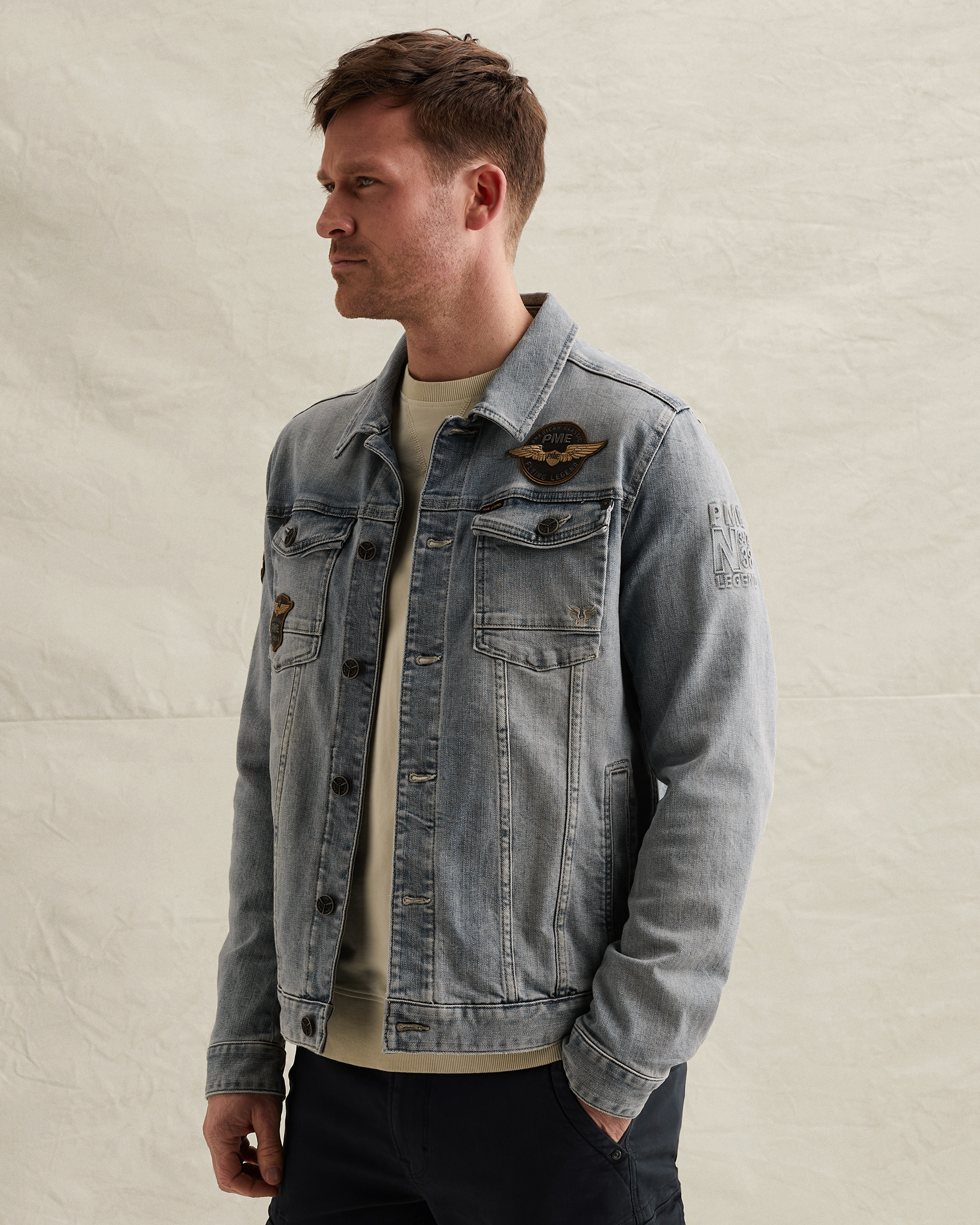 PME Legend Denim jacket with badgesx
