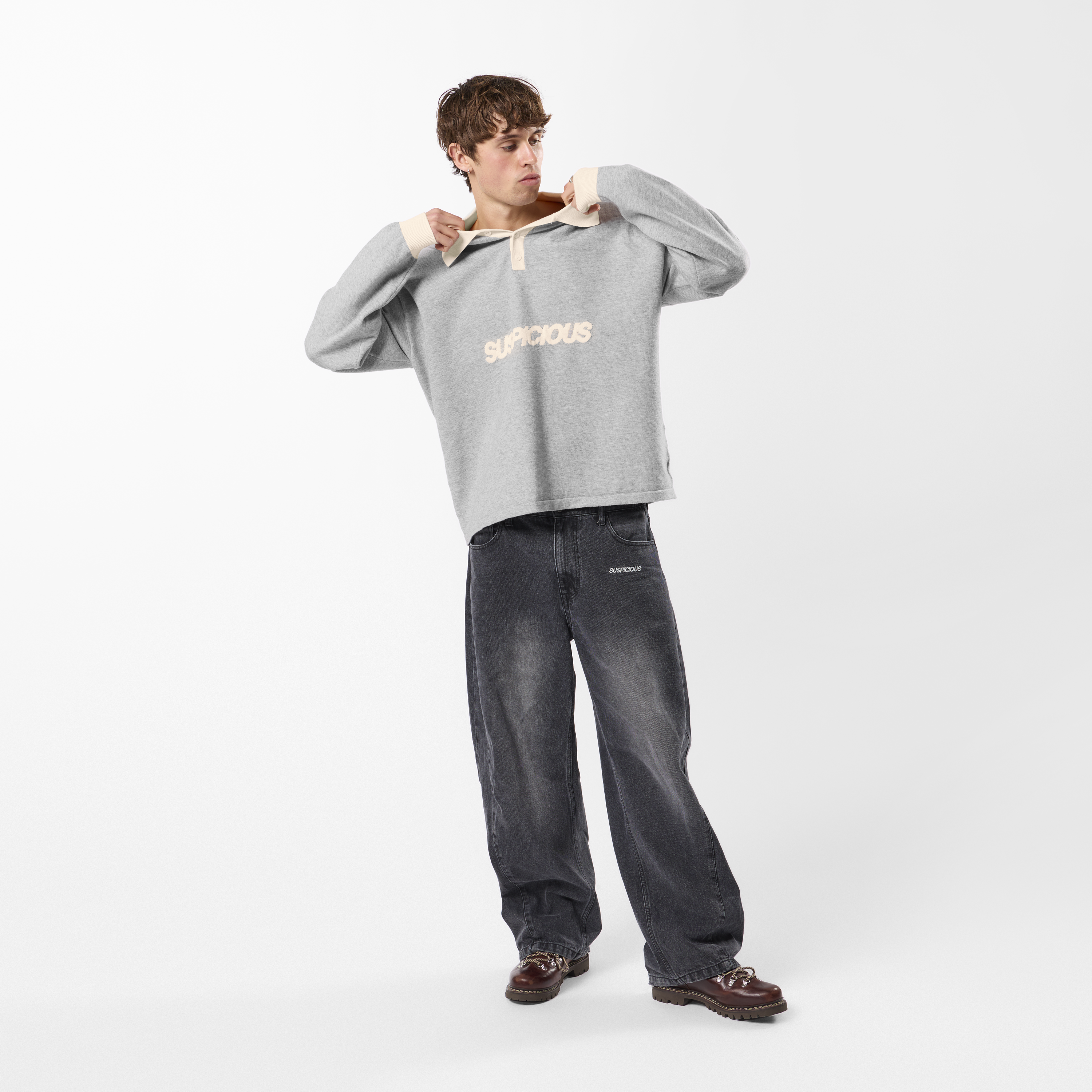 Suspicious Antwerp Winter3 / Icon Knitted Longsleeve Polo - Neutral Heather