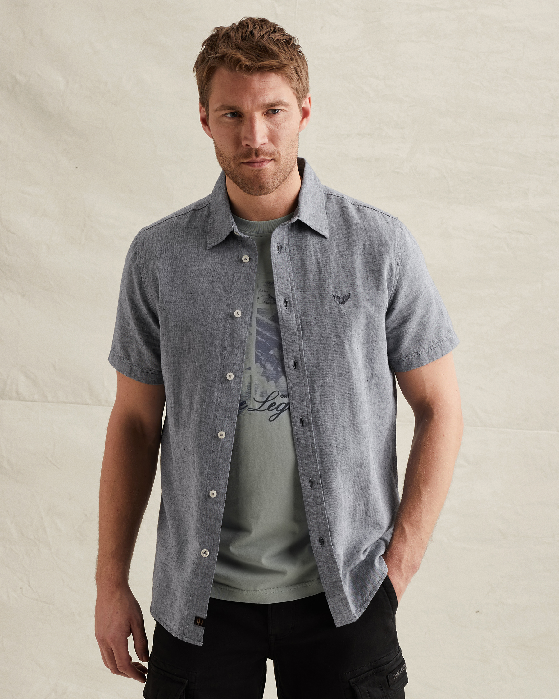 PME Legend Shirt in cotton/linen with button closurex