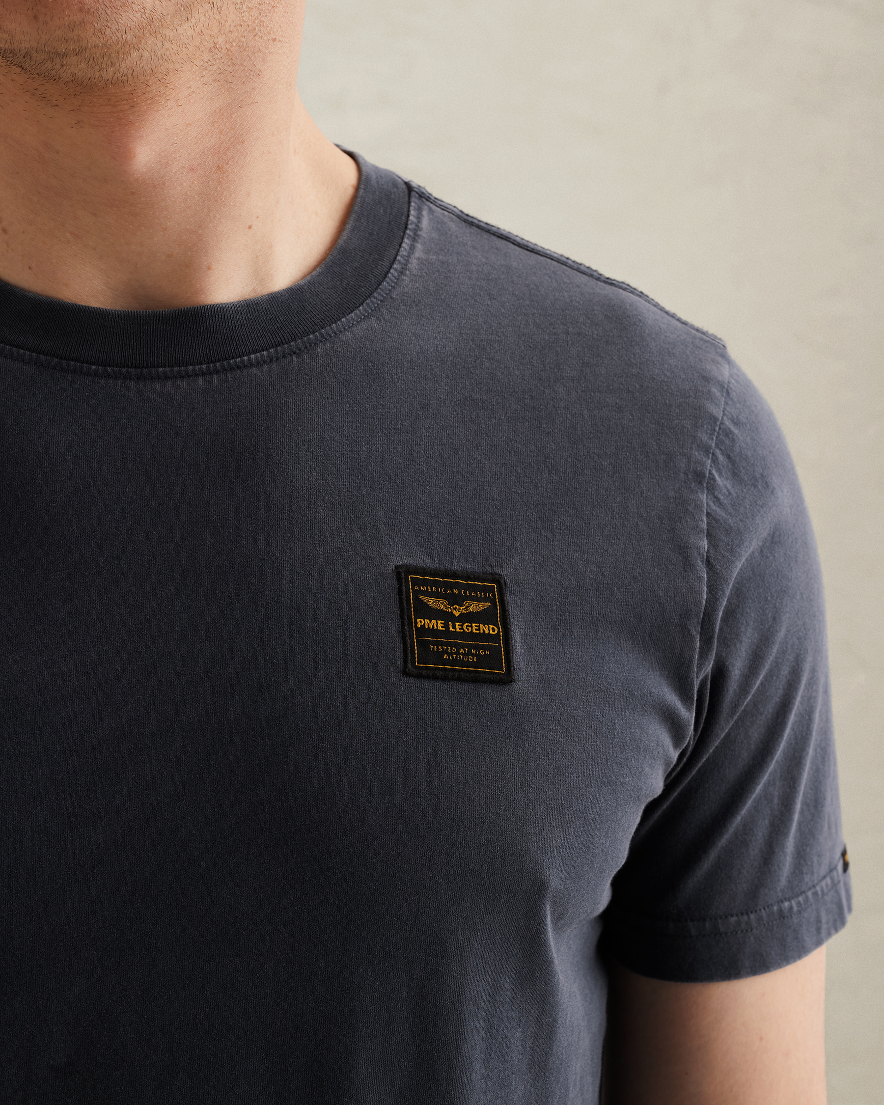PME Legend T-shirt with a garment-dye wash and badgex