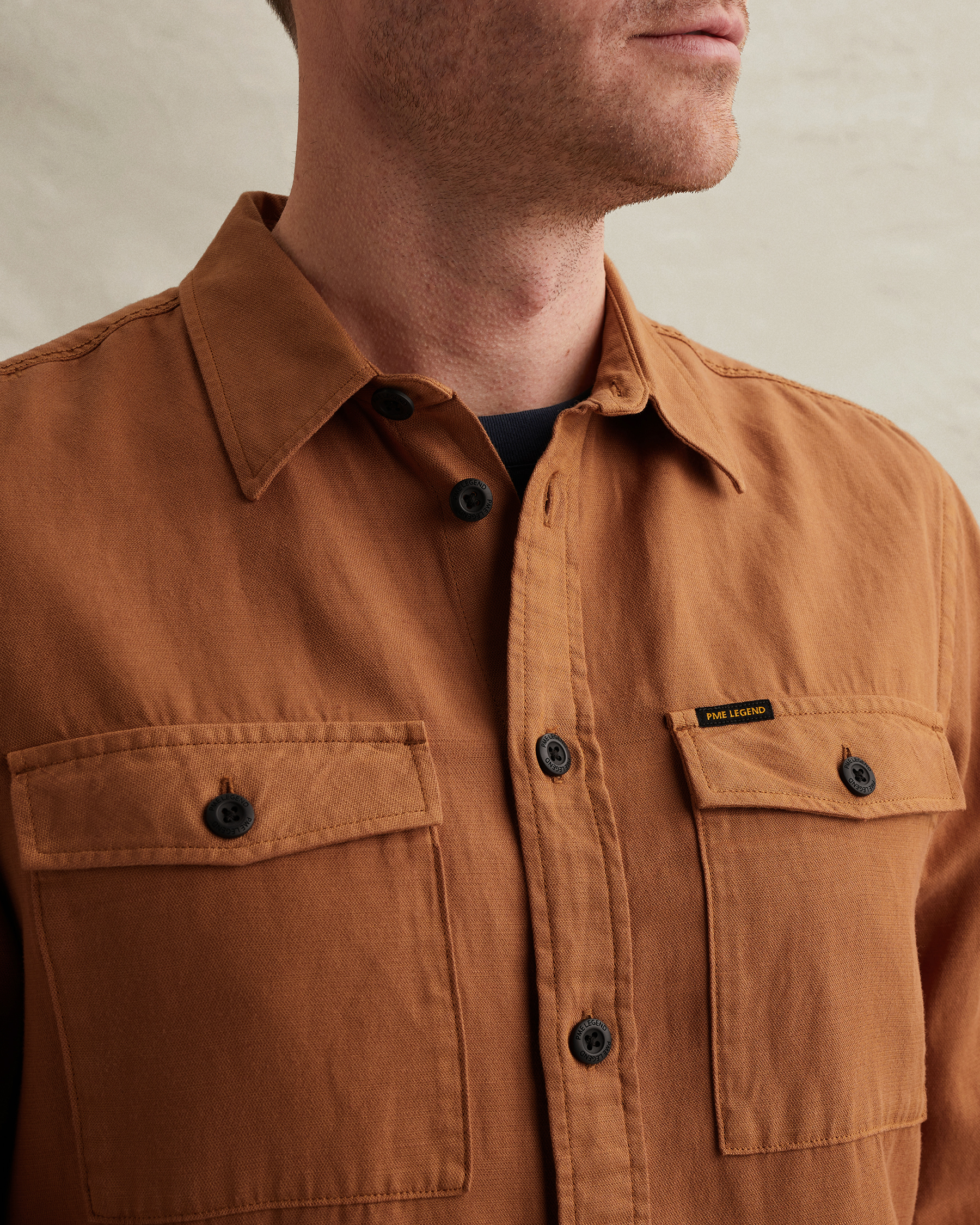 PME Legend Shirt in cotton/linen with stitching detailsx