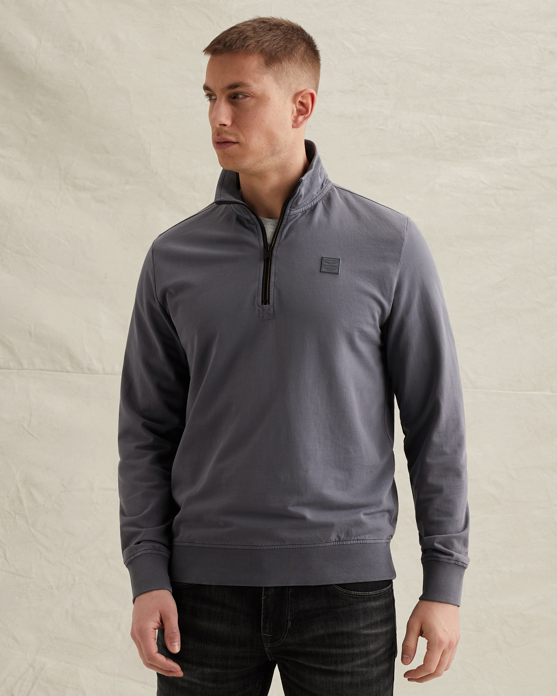 PME Legend Sweatshirt with stand-up collar and garment-dye washx