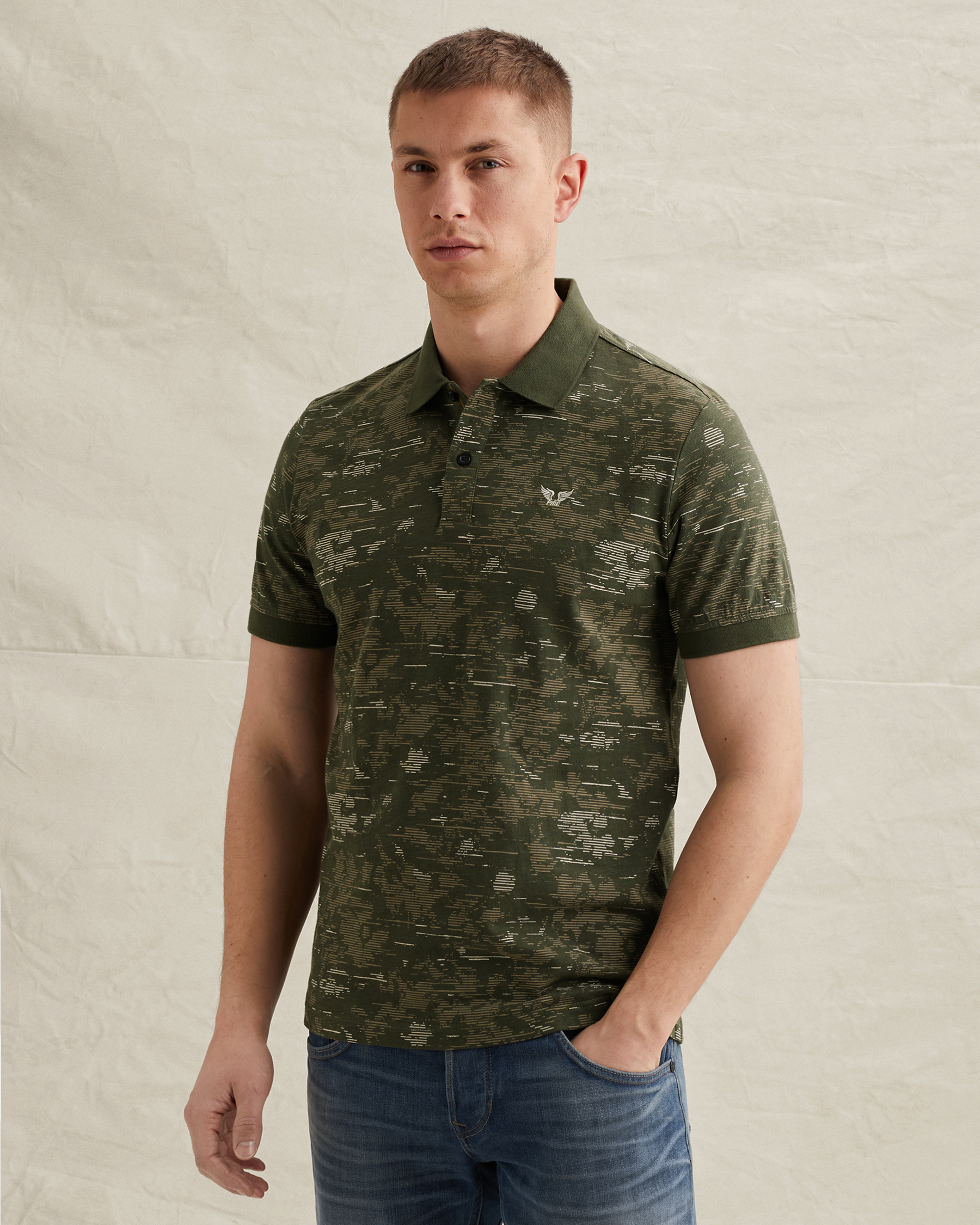 PME Legend Polo shirt in slub jersey with allover printx