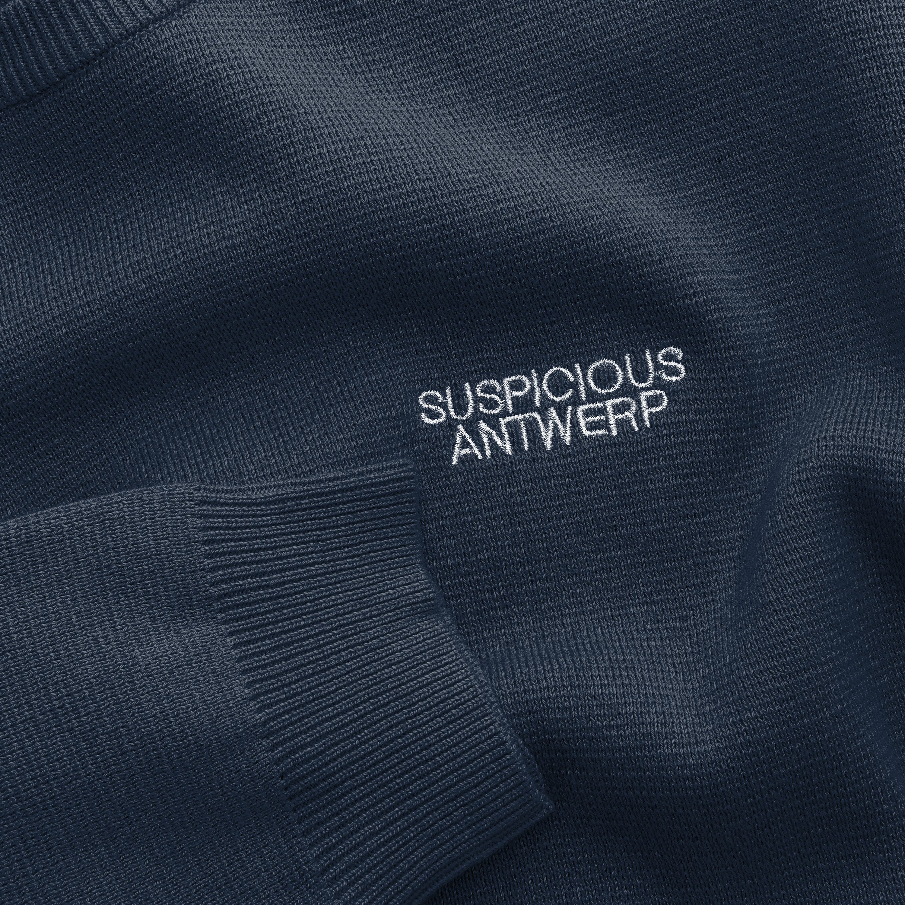 Suspicious Antwerp The Essentials Cotton Knitted Crewneck - Coastal Blue