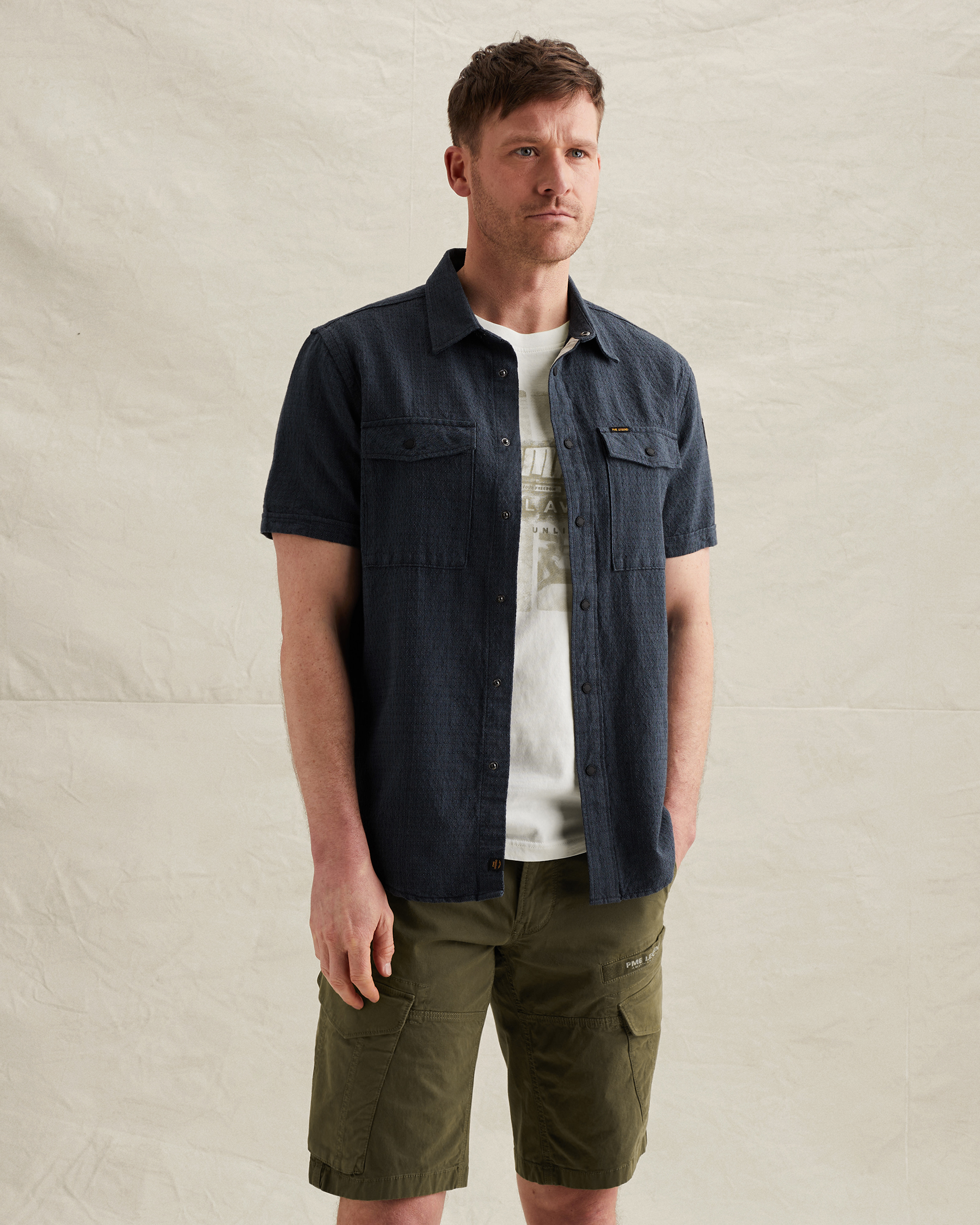 PME Legend Shirt with short sleeves in cotton/linenx