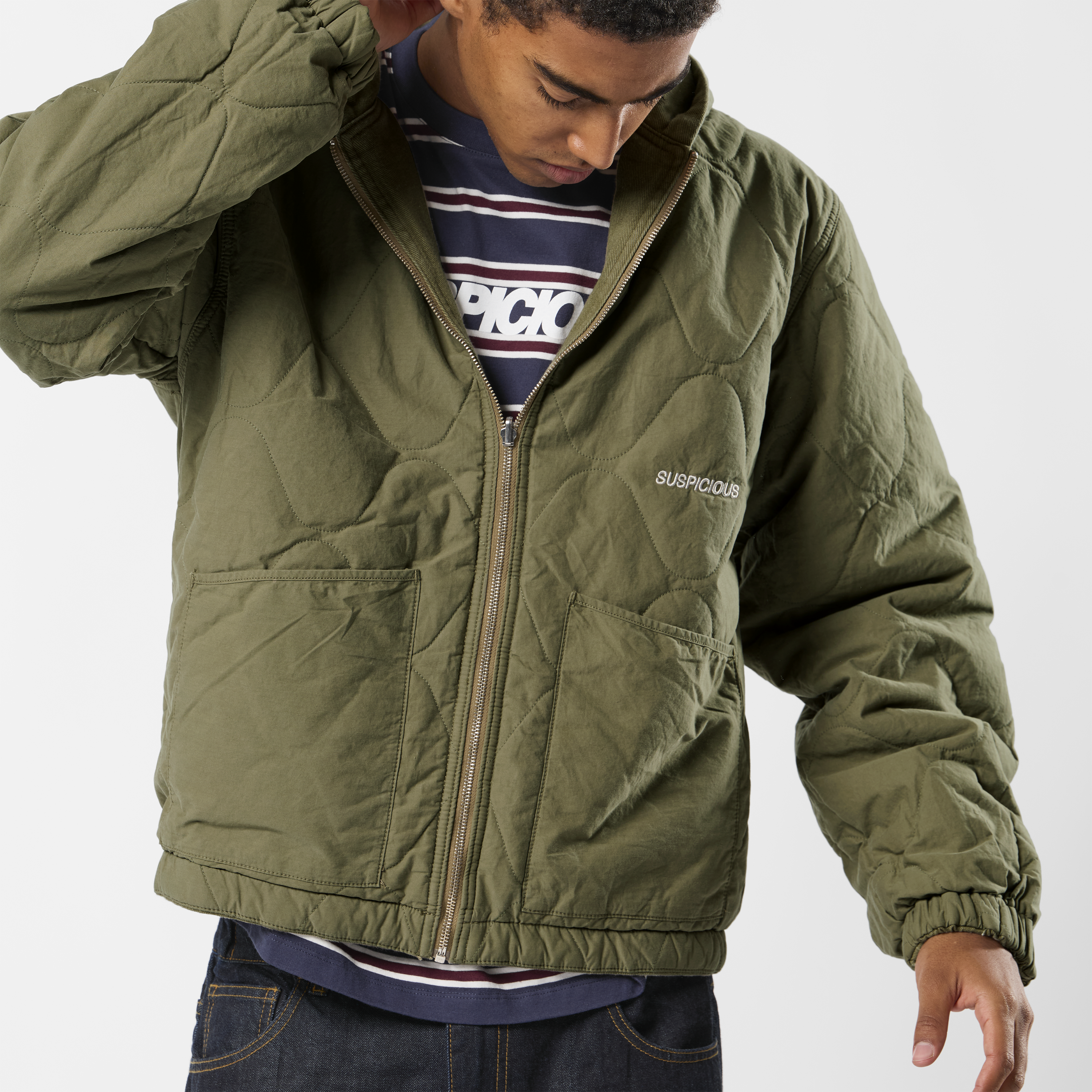 Suspicious Antwerp Fall / Reversible Canvas Hooded Jacket - Lichen Green