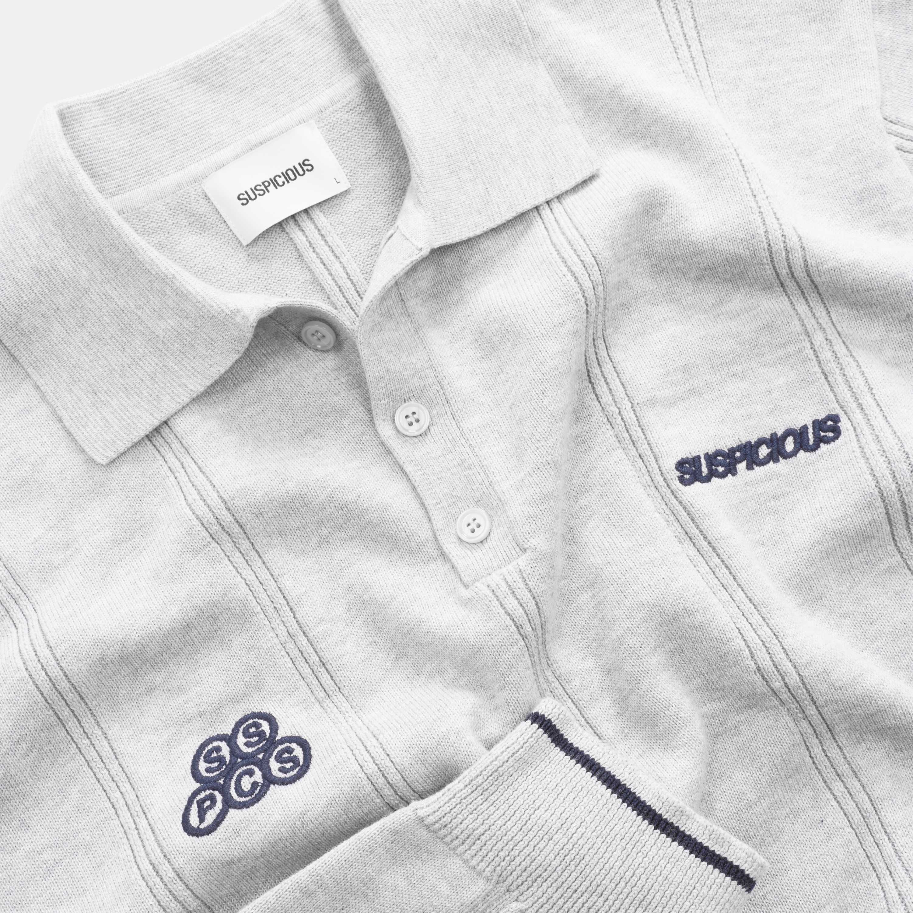 Suspicious Antwerp Fall / Offset Longsleeve Cotton Polo - Neutral Heather