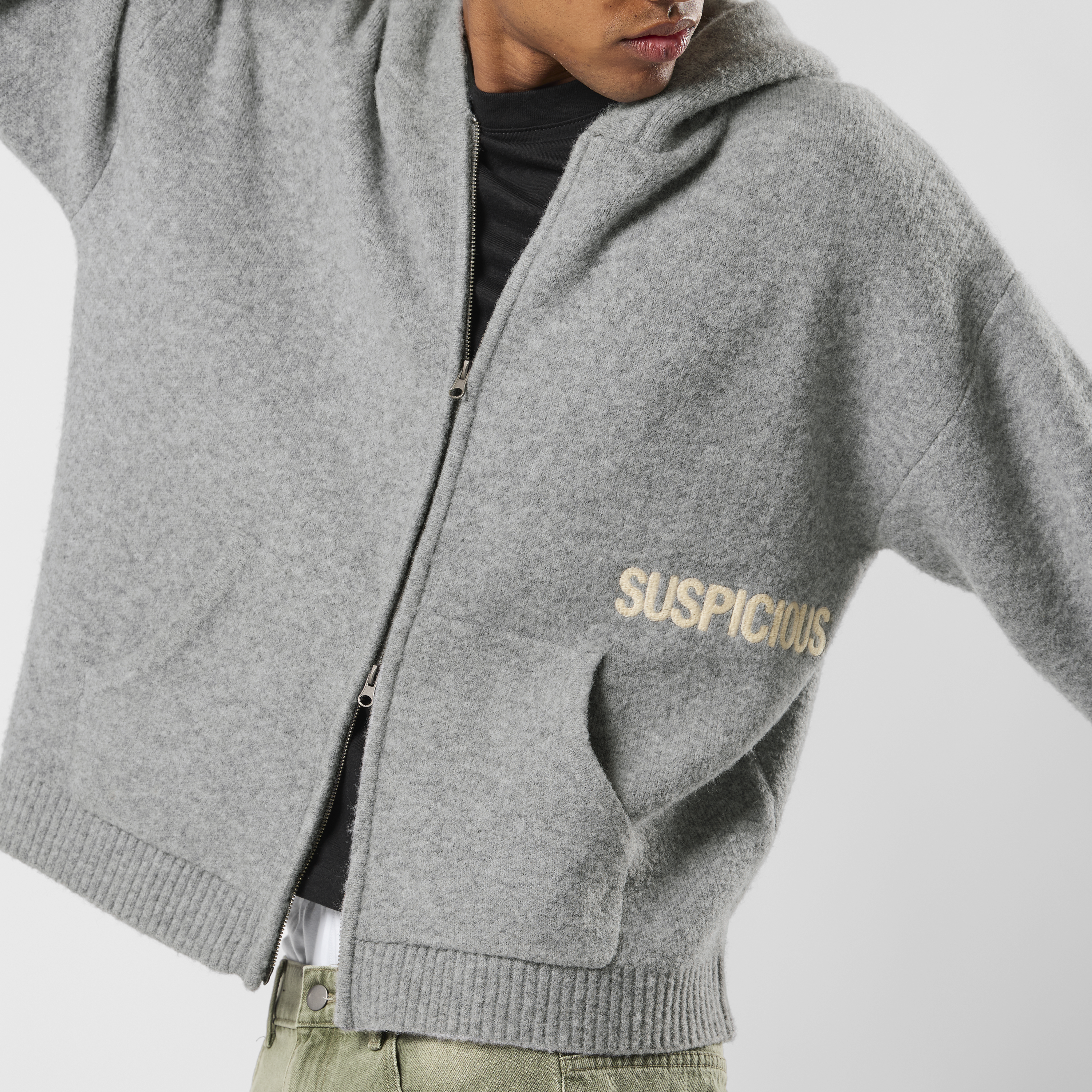 Suspicious Antwerp Winter1 / Core Knitted Zipped Hoodie - Heather Grey
