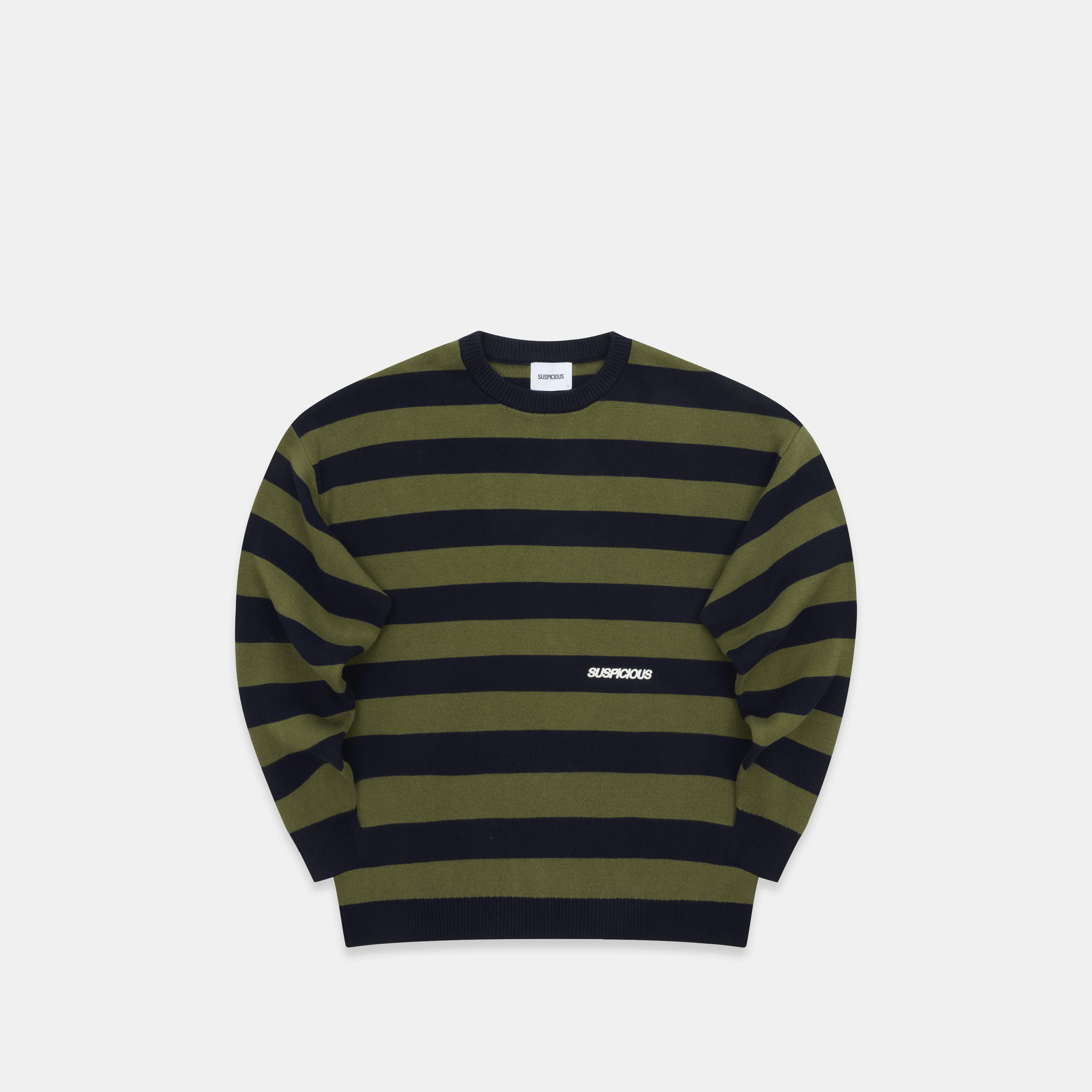 Suspicious Antwerp Fall / Striped Cotton Knit - Dark Navy & Olive Green