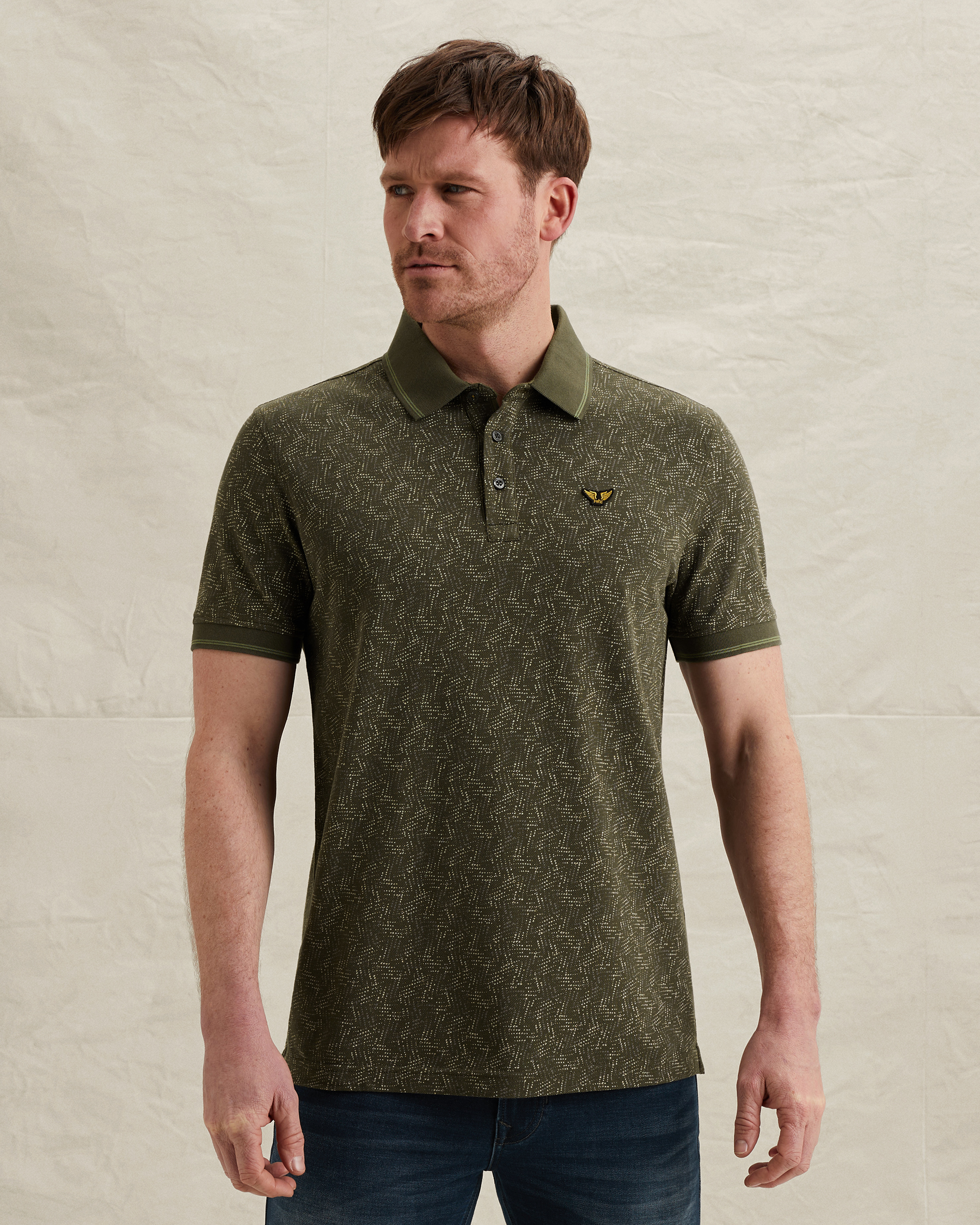 PME Legend Polo shirt with allover print and ribbed collarx
