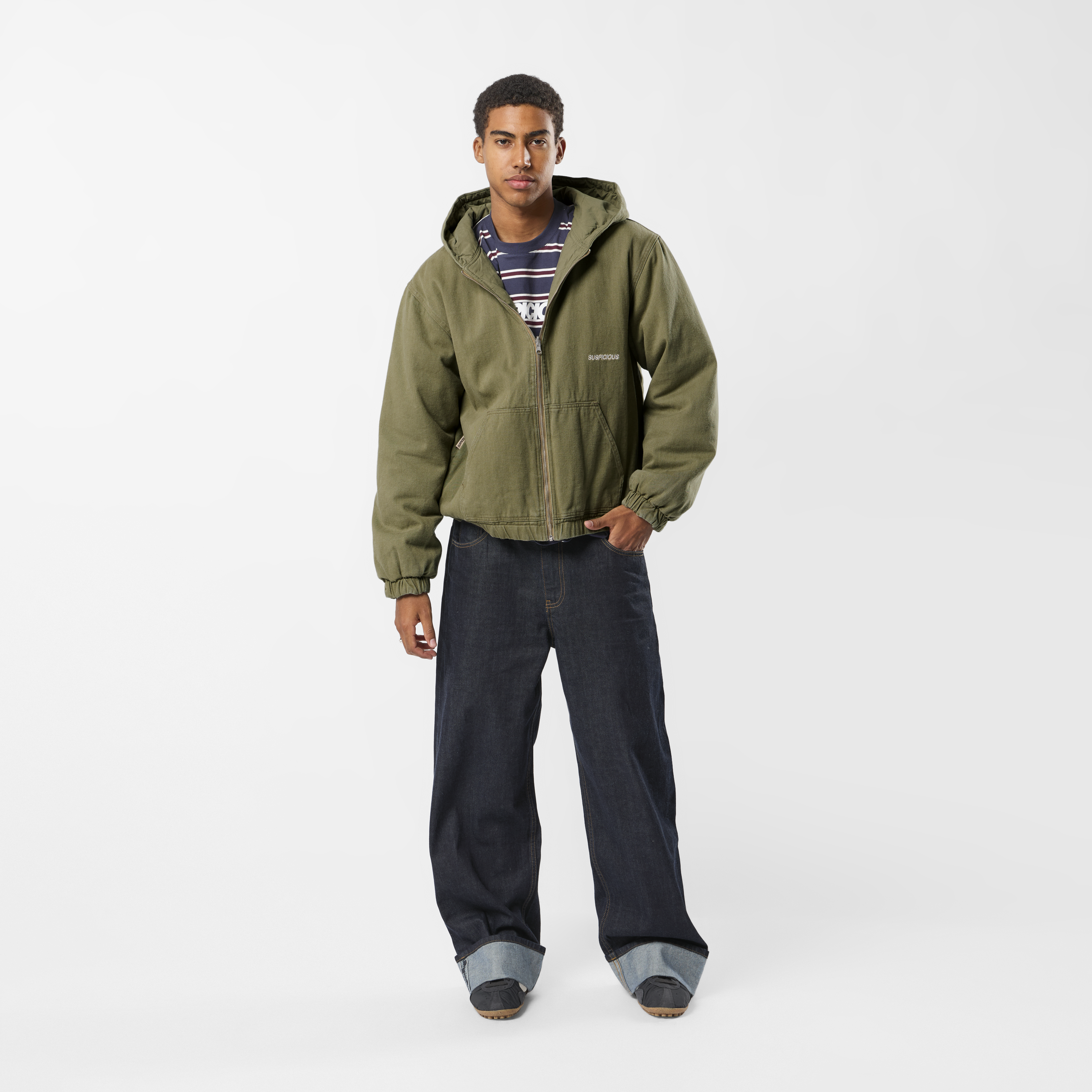 Suspicious Antwerp Fall / Reversible Canvas Hooded Jacket - Lichen Green