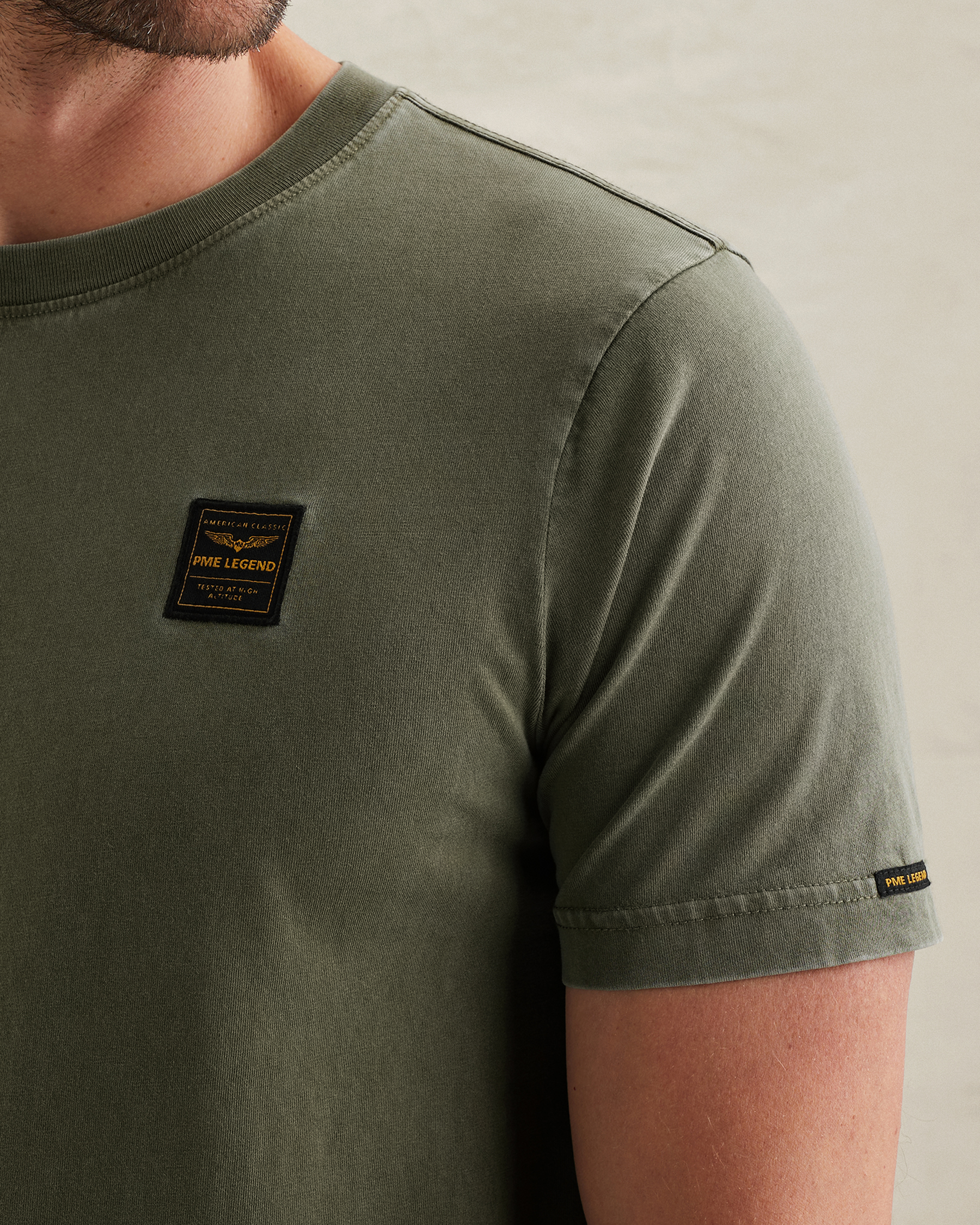 PME Legend T-shirt with a garment-dye wash and badgex