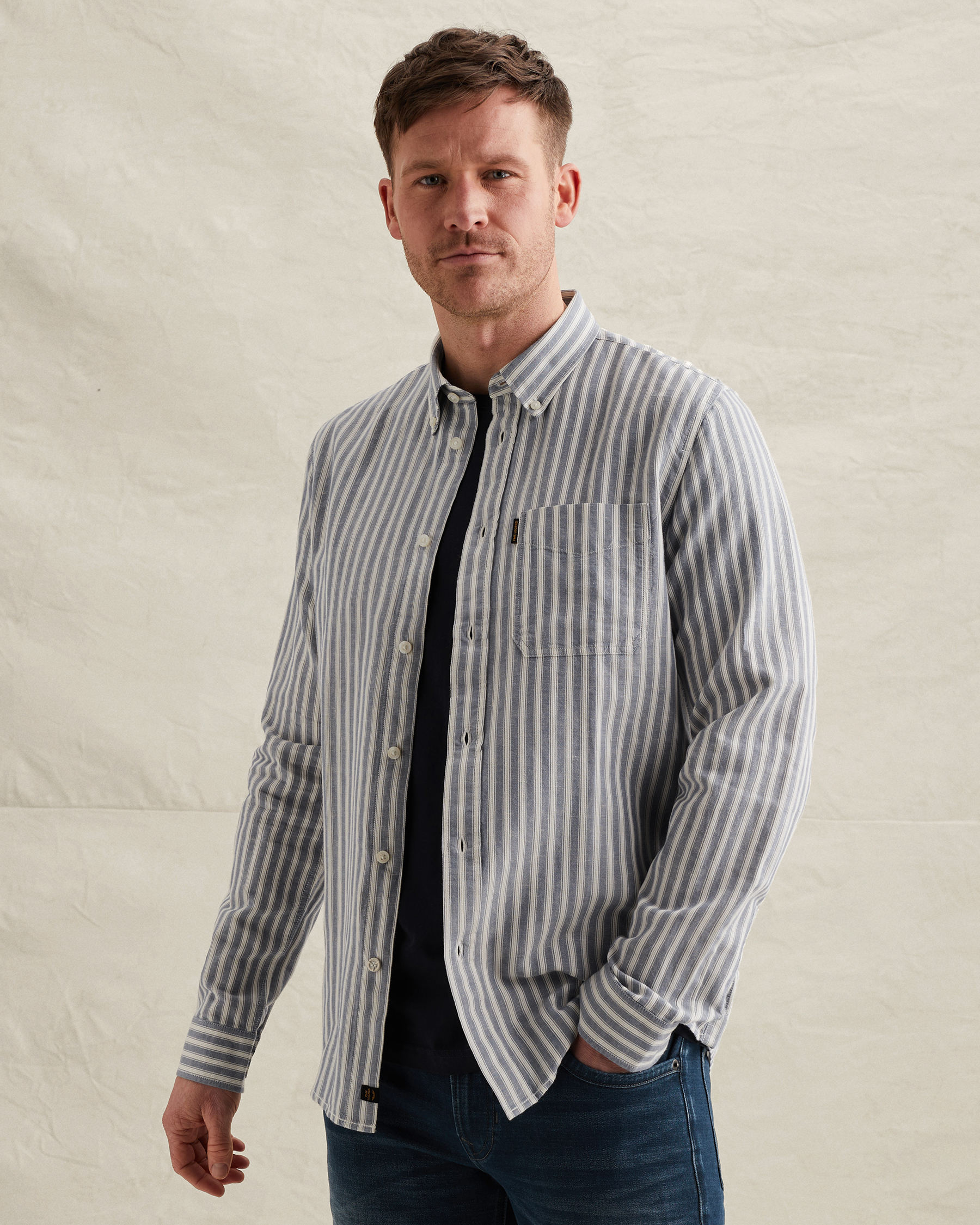 PME Legend Shirt in cotton/linen with stripe patternx