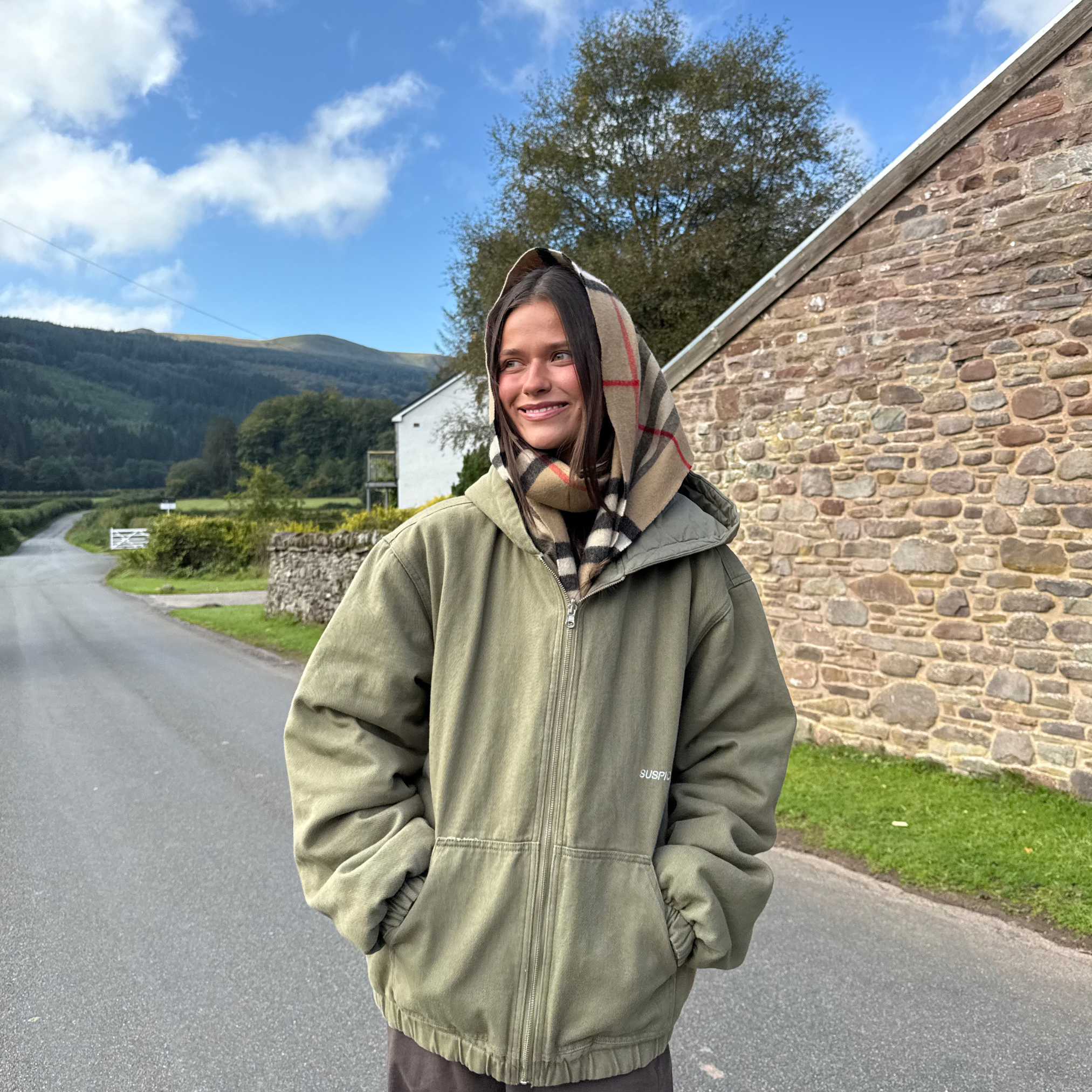 Suspicious Antwerp Fall / Reversible Canvas Hooded Jacket - Lichen Green
