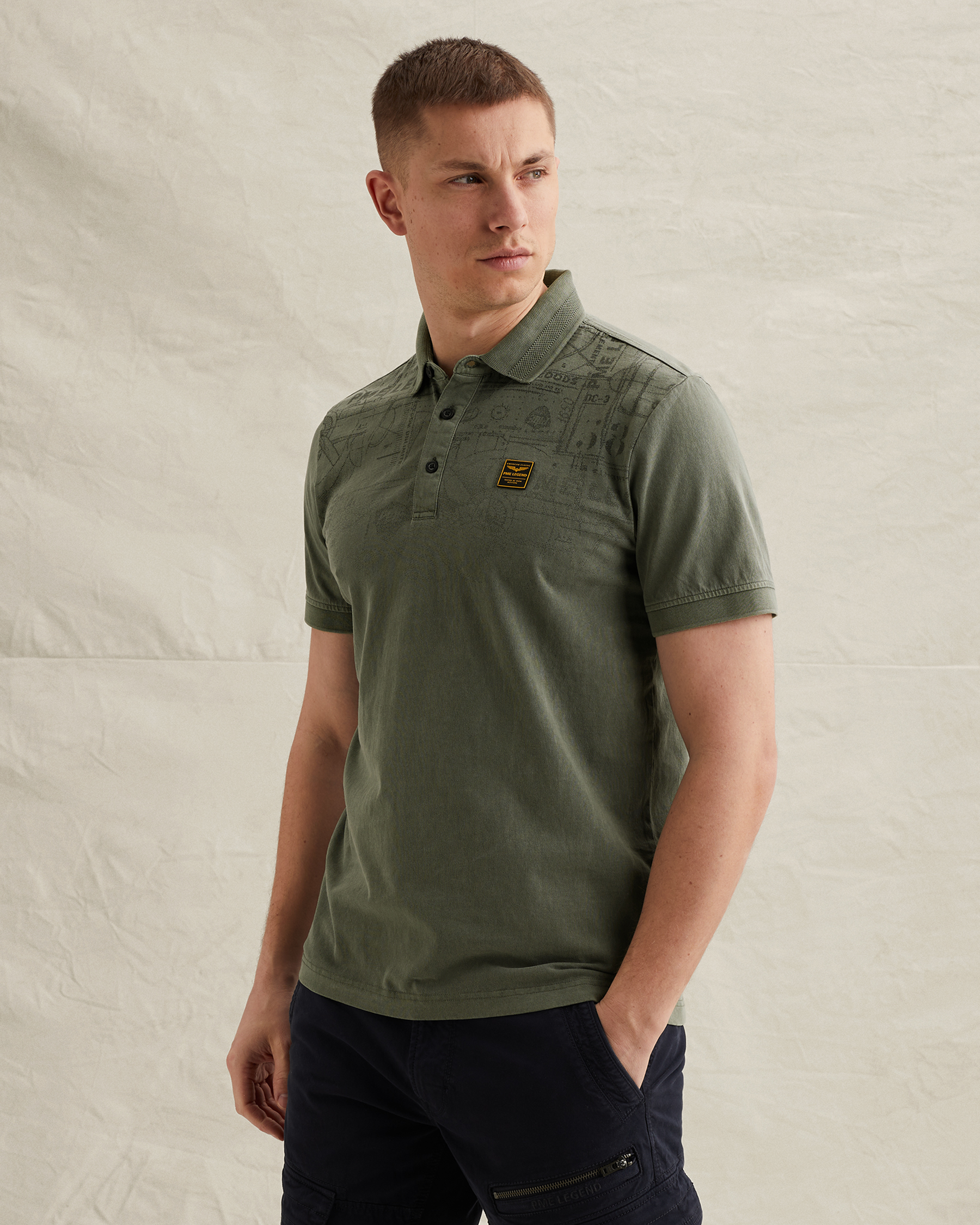 PME Legend Polo shirt with garment-dye wash and printx