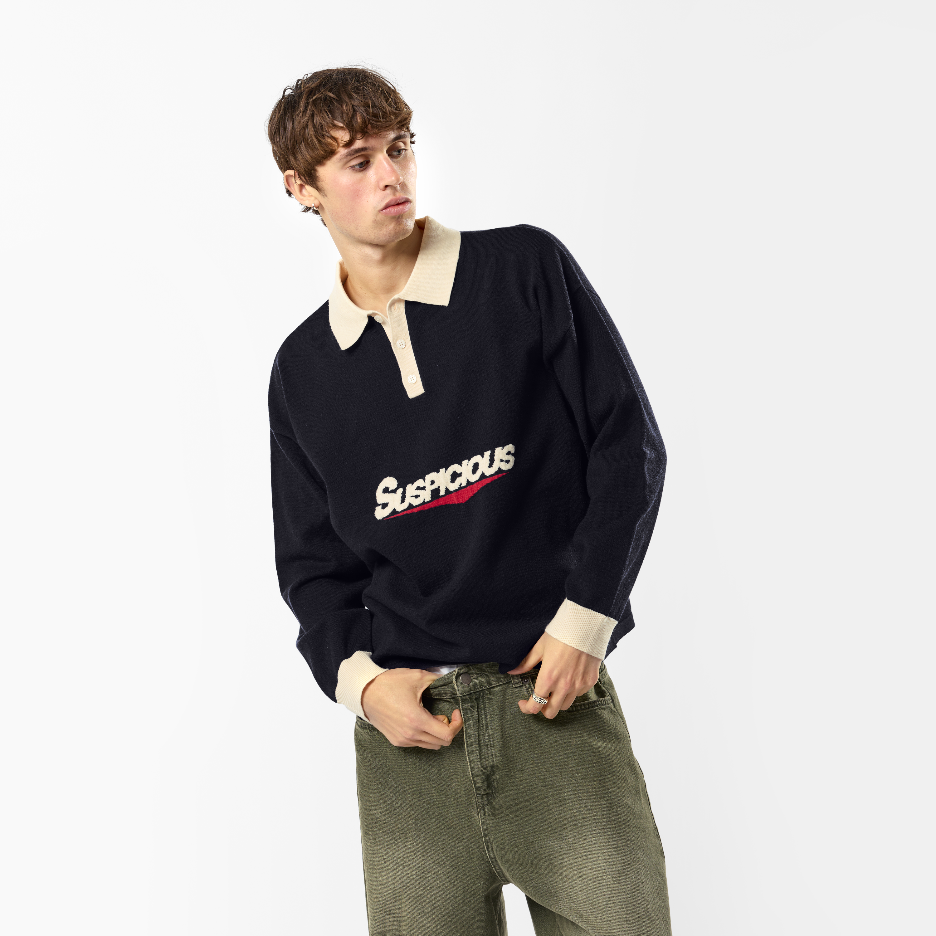Suspicious Antwerp Winter3 / Flow Knitted Longsleeve Polo - Navy
