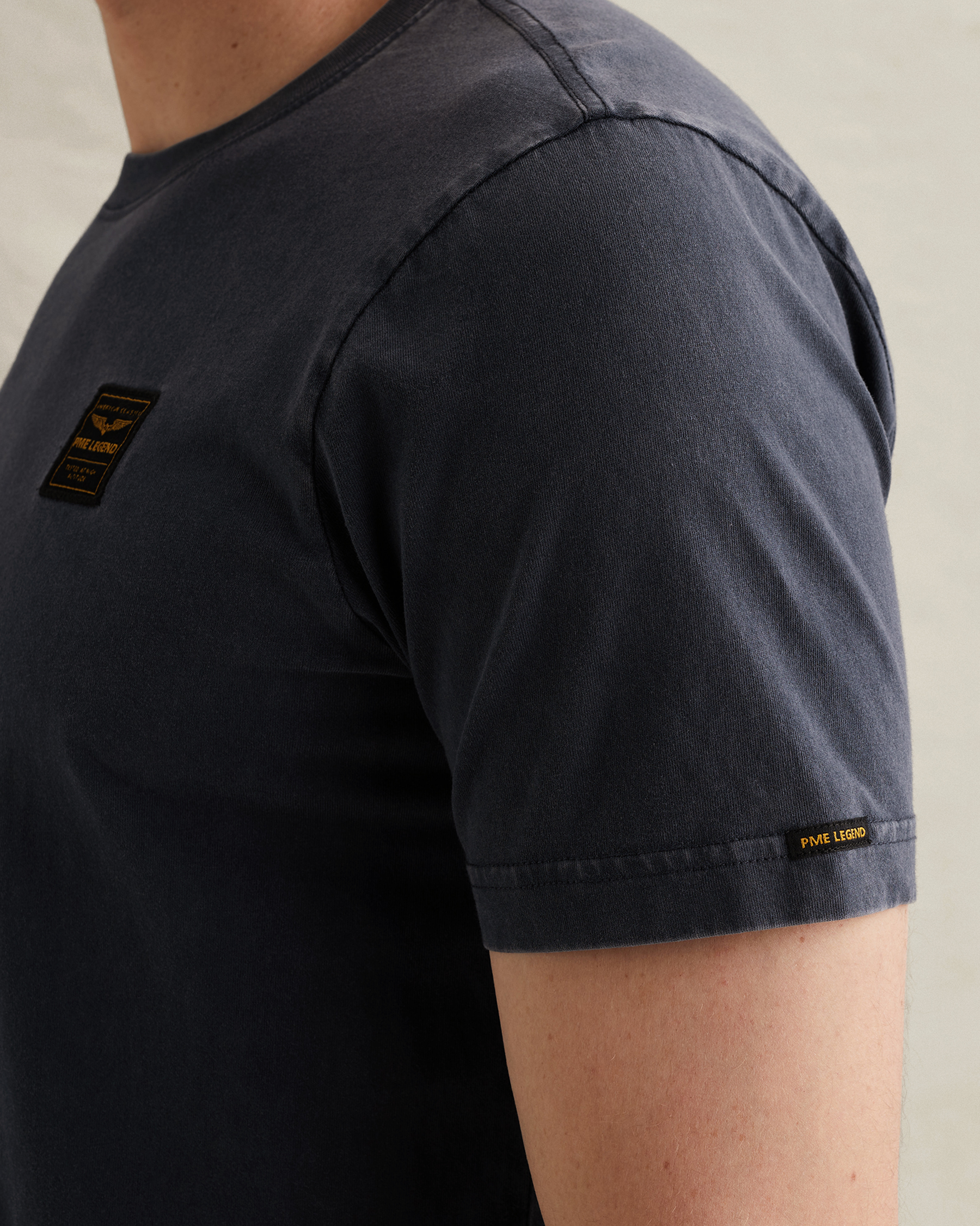 PME Legend T-shirt with a garment-dye wash and badgex