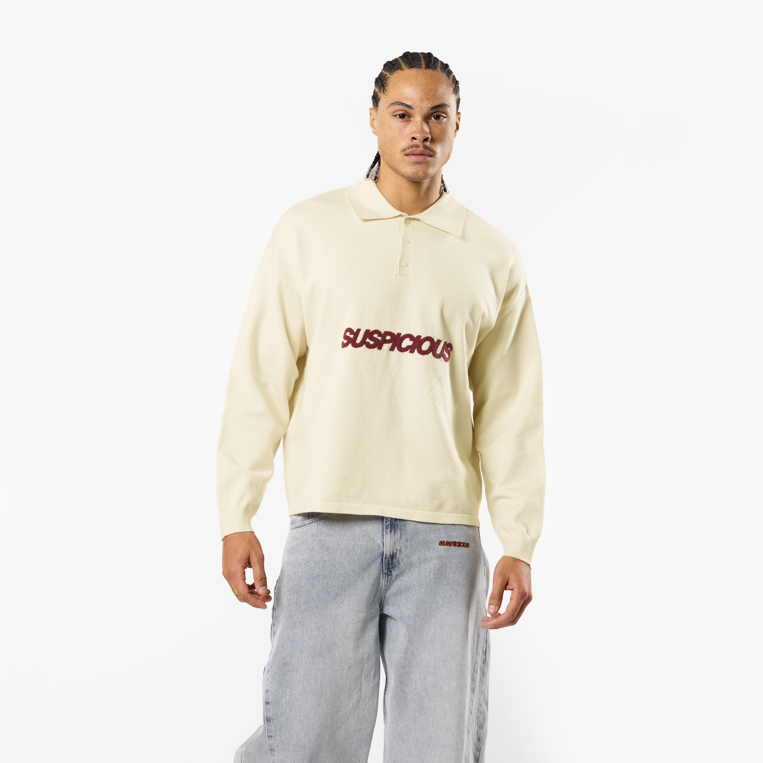 Suspicious Antwerp Winter3 / Icon Knitted Longsleeve Polo - Natural