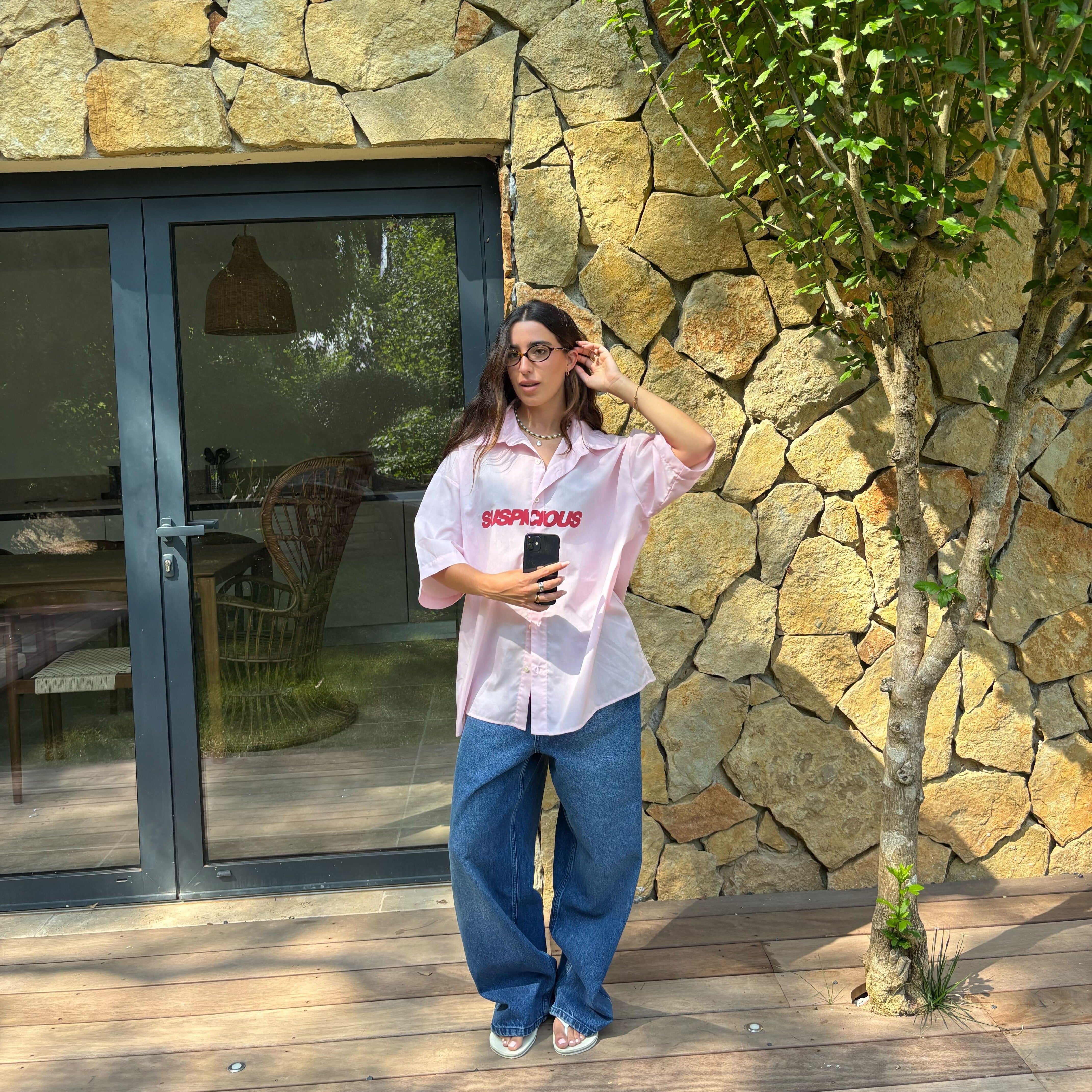 Suspicious Antwerp Summer / Slanted Shortsleeve Shirt - Baby Pink
