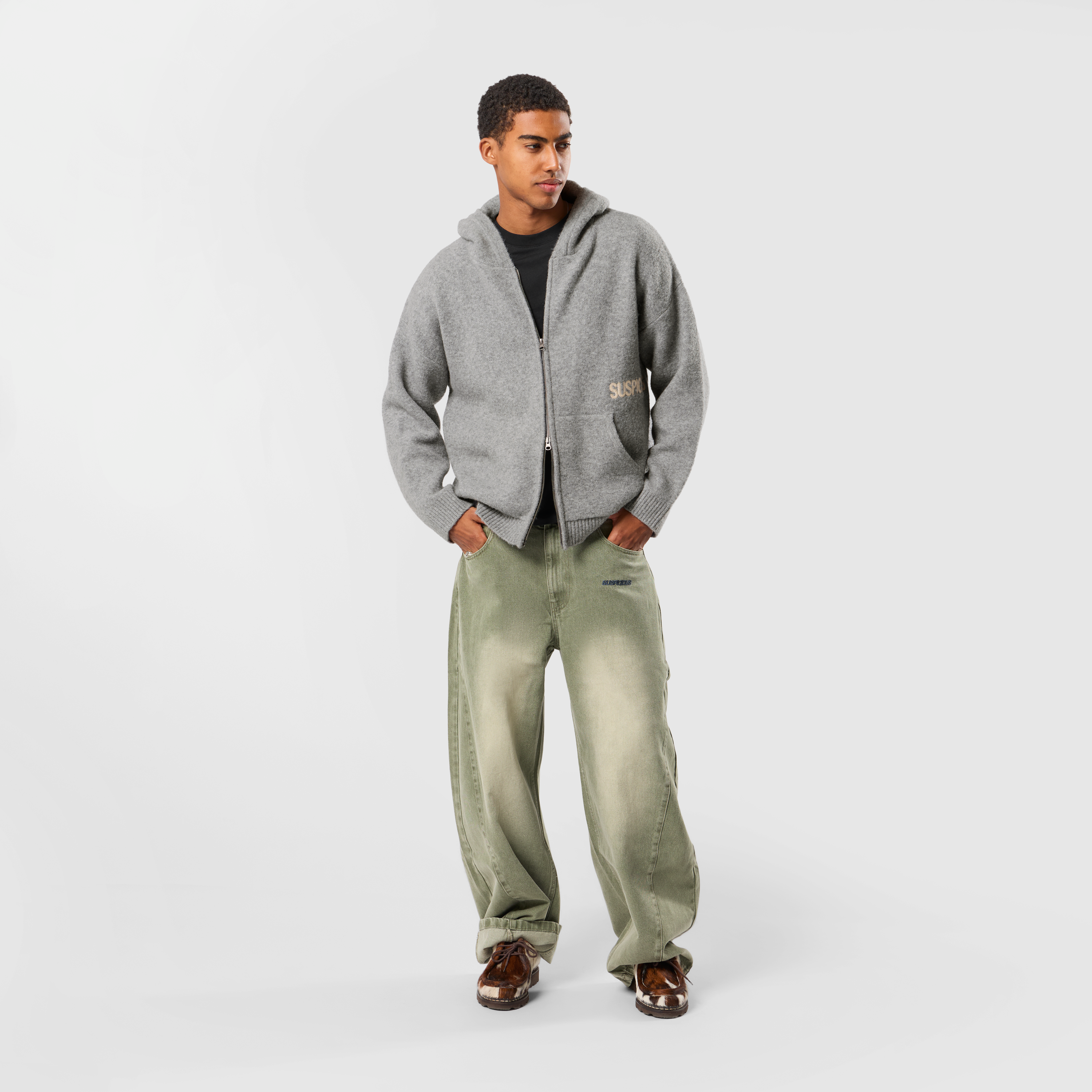 Suspicious Antwerp Winter1 / Core Knitted Zipped Hoodie - Heather Grey