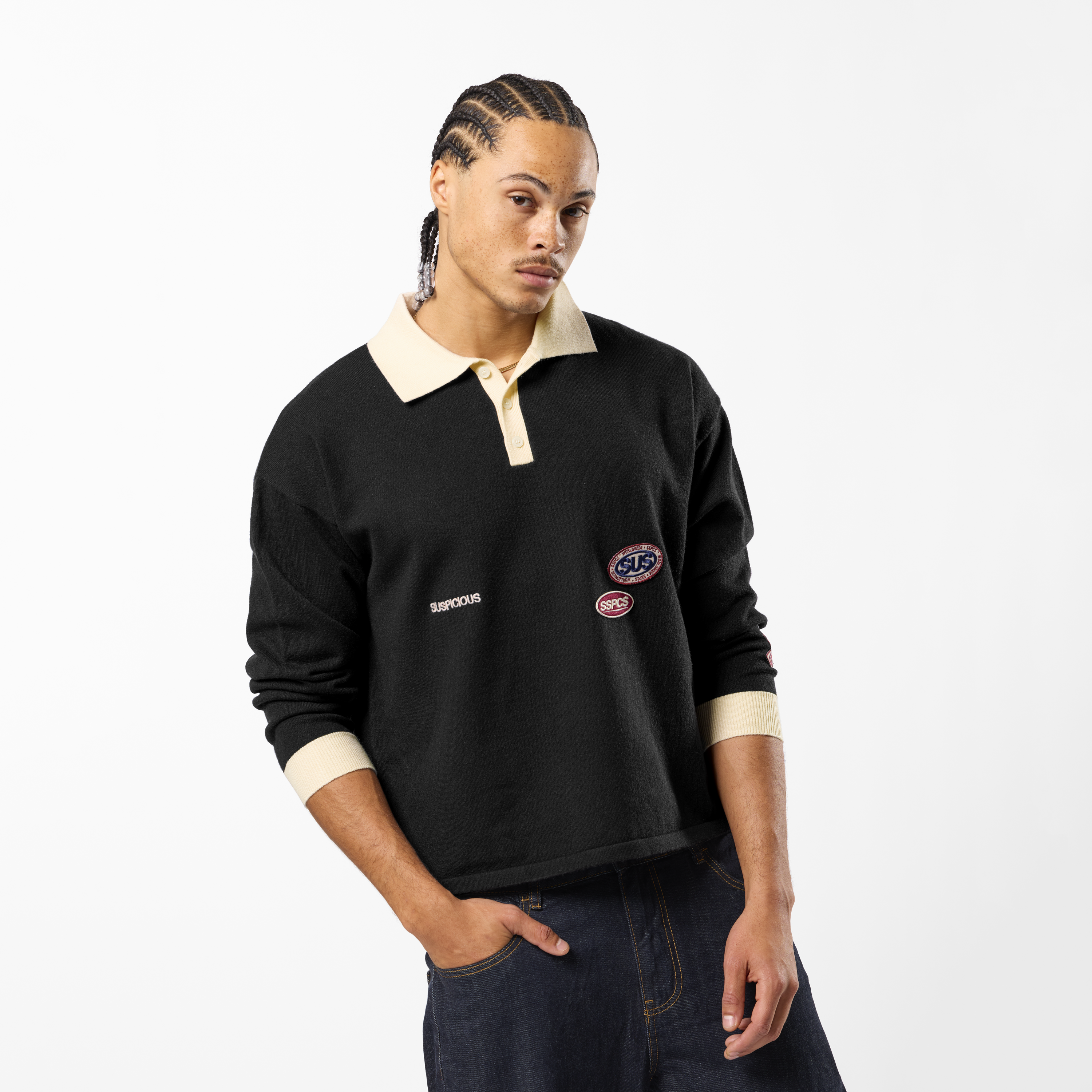 Suspicious Antwerp Winter3 / Patch Patrol Knitted Longsleeve Polo - Black