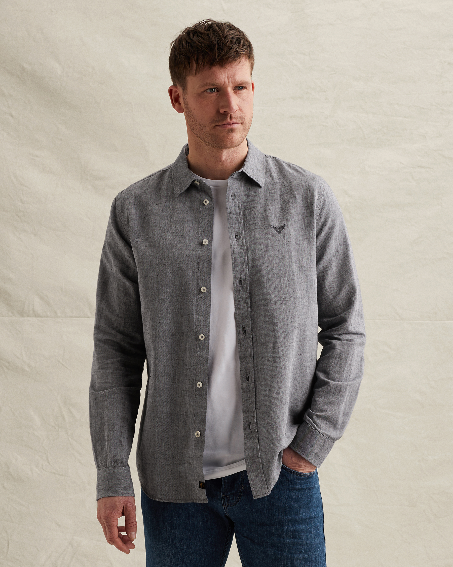 PME Legend Cotton/linen shirt with embroidered logox