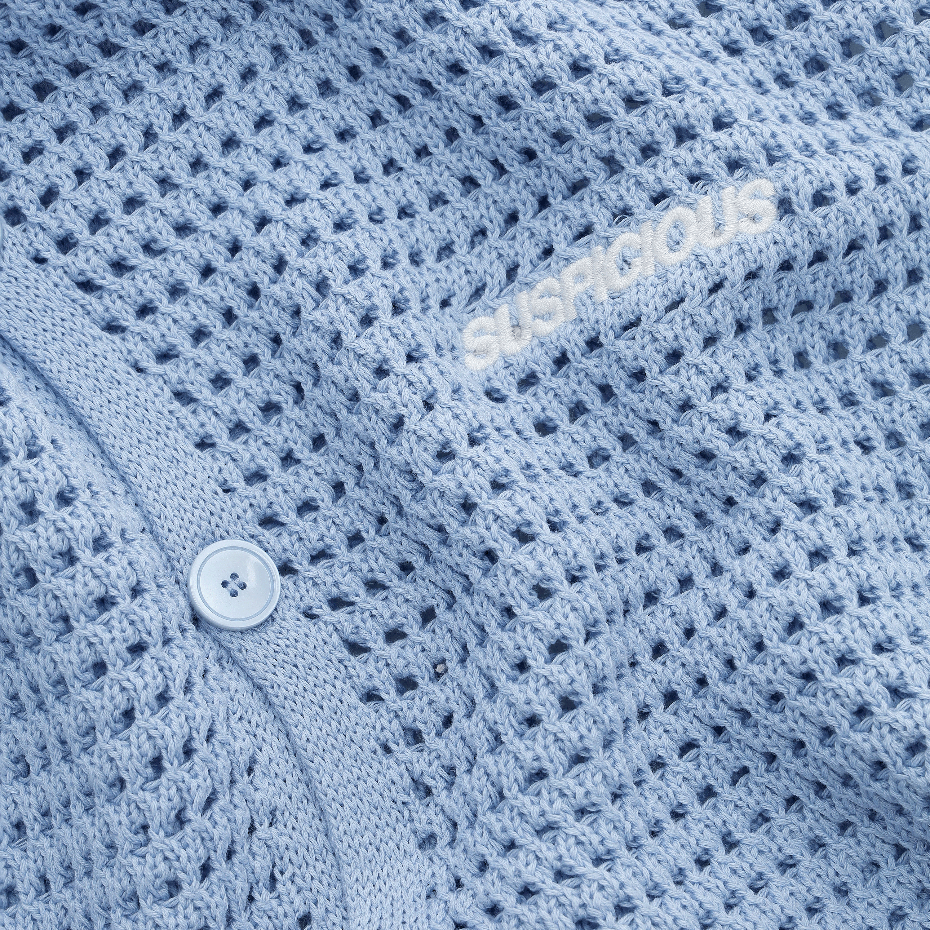 Suspicious Antwerp C&L / Essentials Crochet Shortsleeve Shirt - Coral Blue