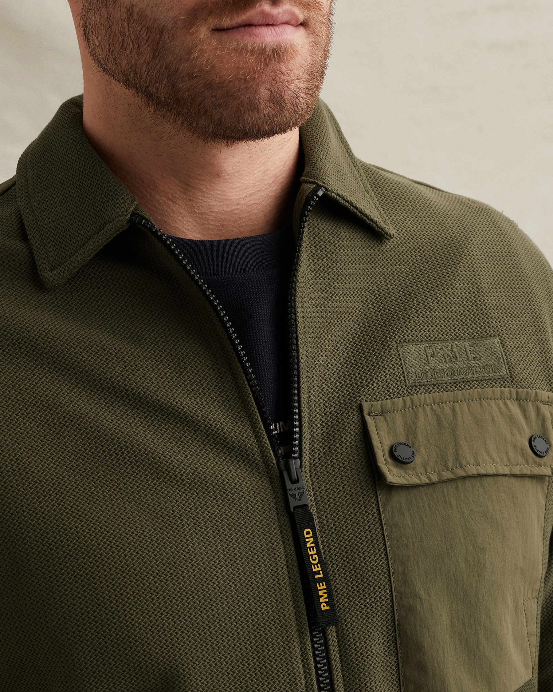 PME Legend Shirt jacket with  zipper closure and badgex