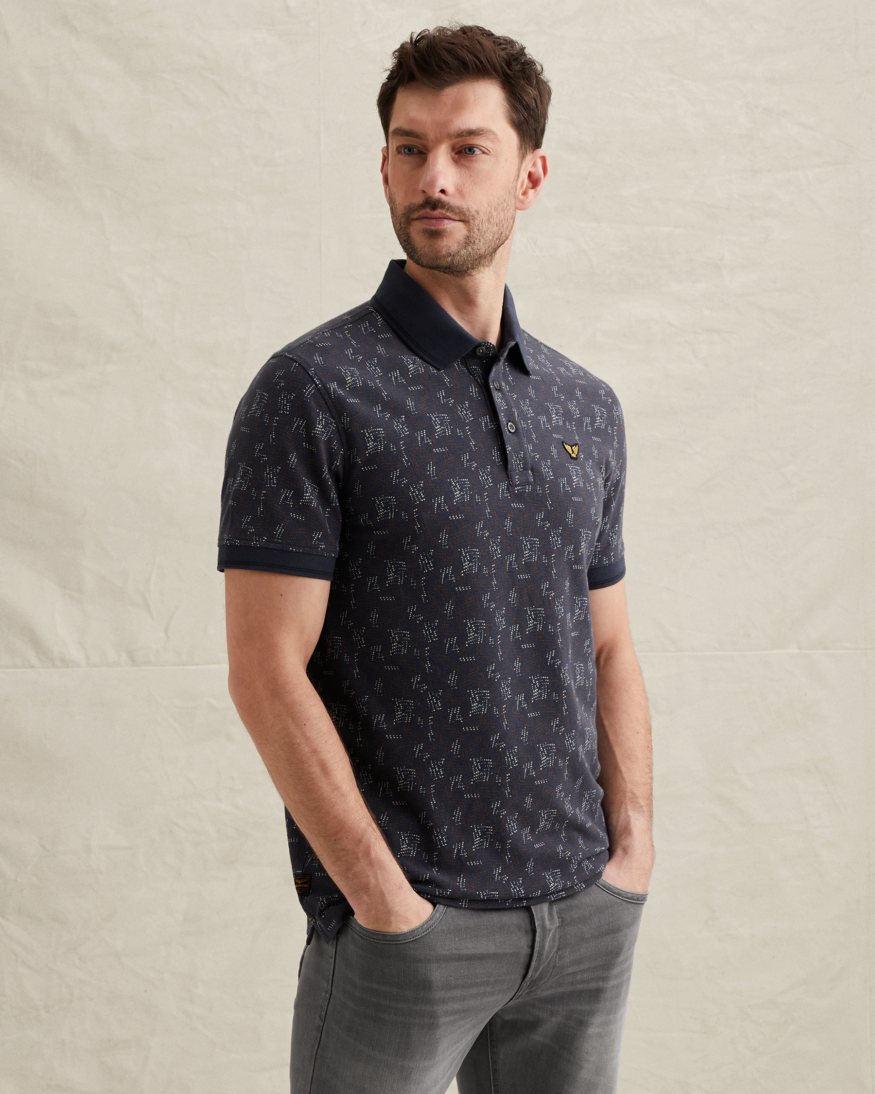 PME Legend Polo shirt with allover print and ribbed collarx