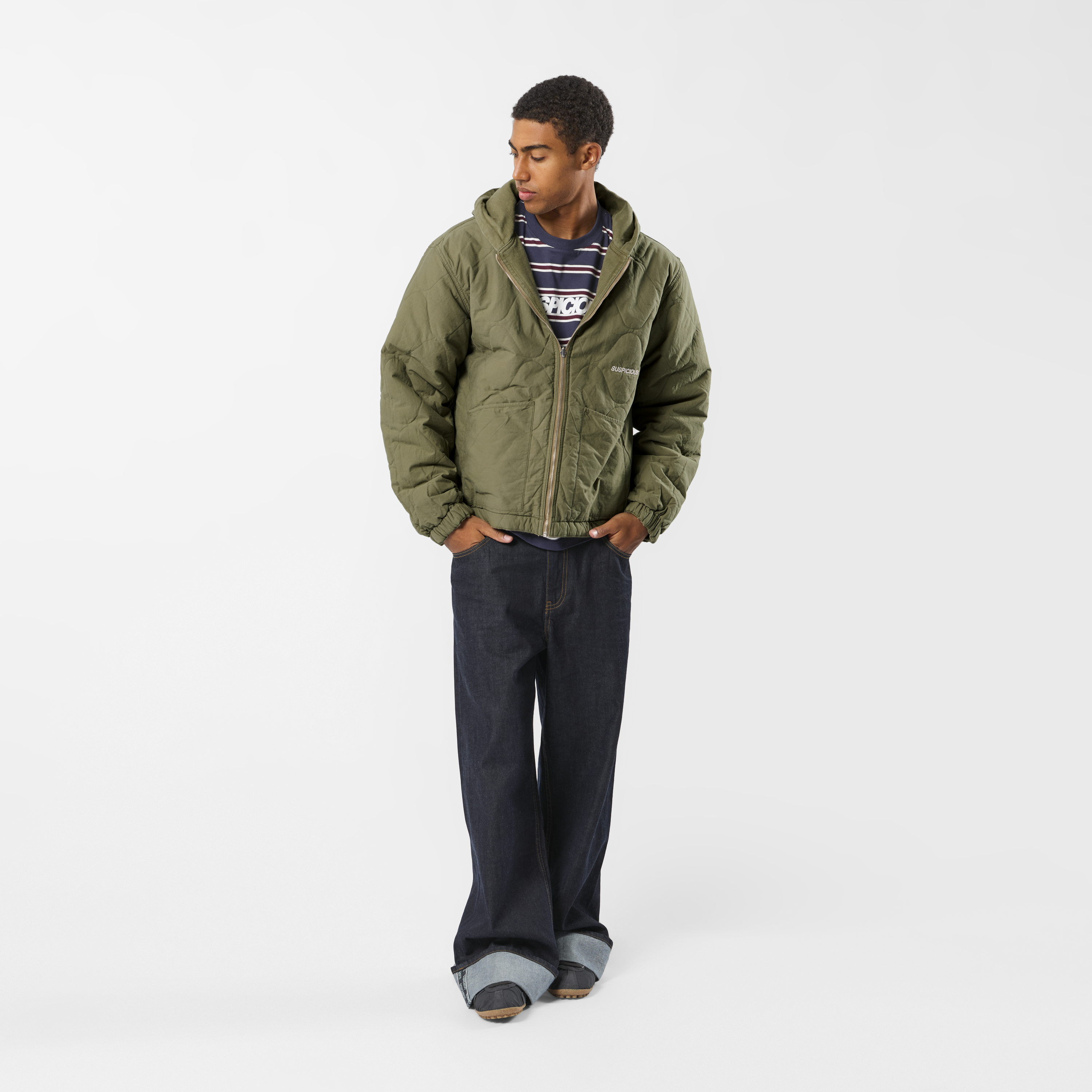 Suspicious Antwerp Fall / Reversible Canvas Hooded Jacket - Lichen Green
