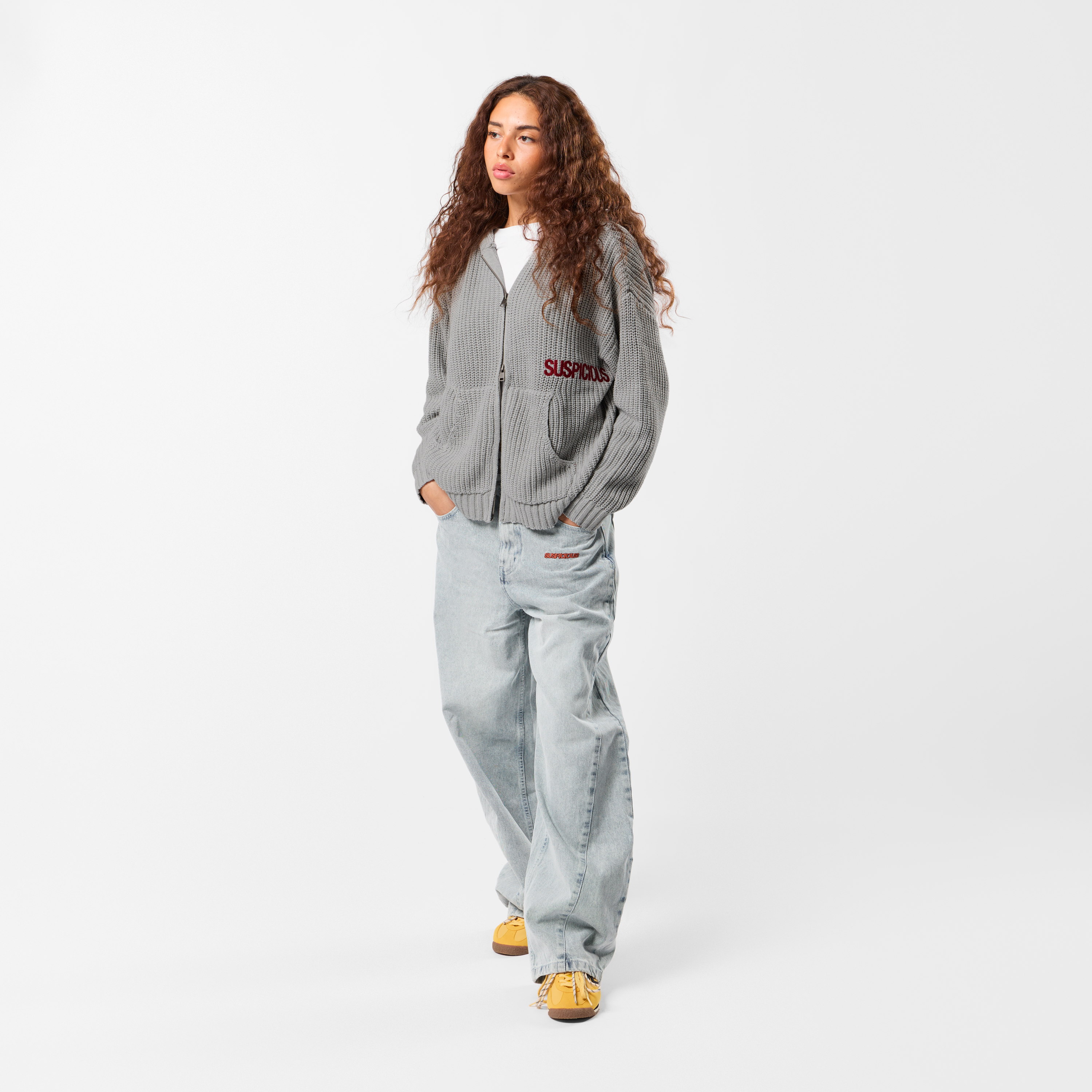 Suspicious Antwerp Fall / Core Zip-Up Knitted Hoodie - Neutral Heather