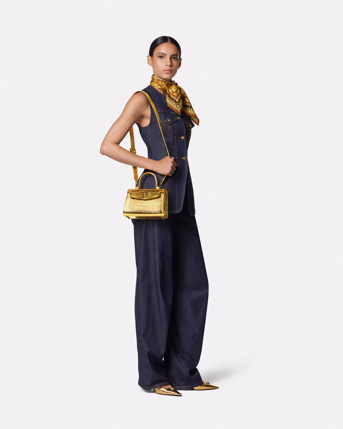 Versace Croc-Effect Medusa '95 Small Handbag