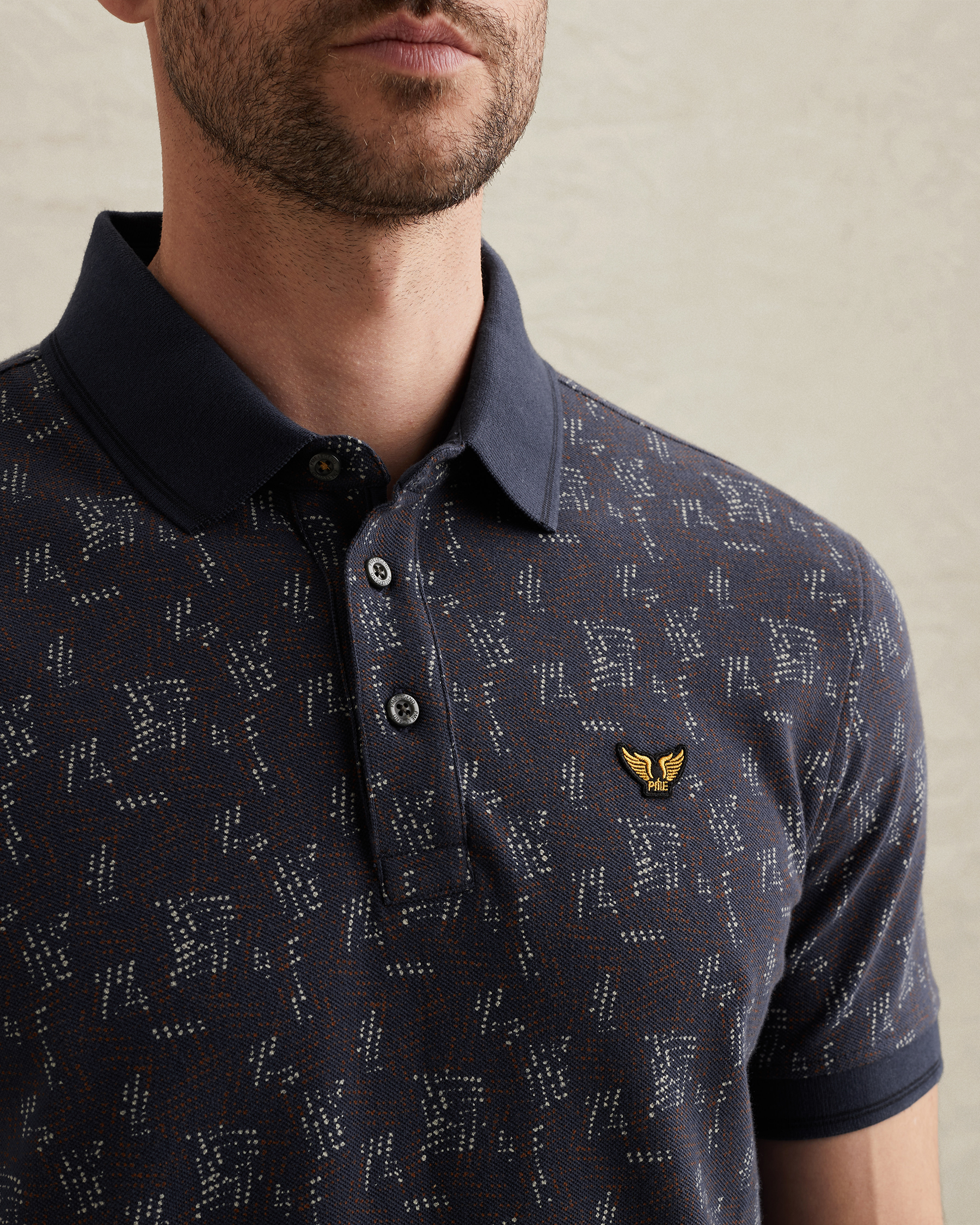 PME Legend Polo shirt with allover print and ribbed collarx