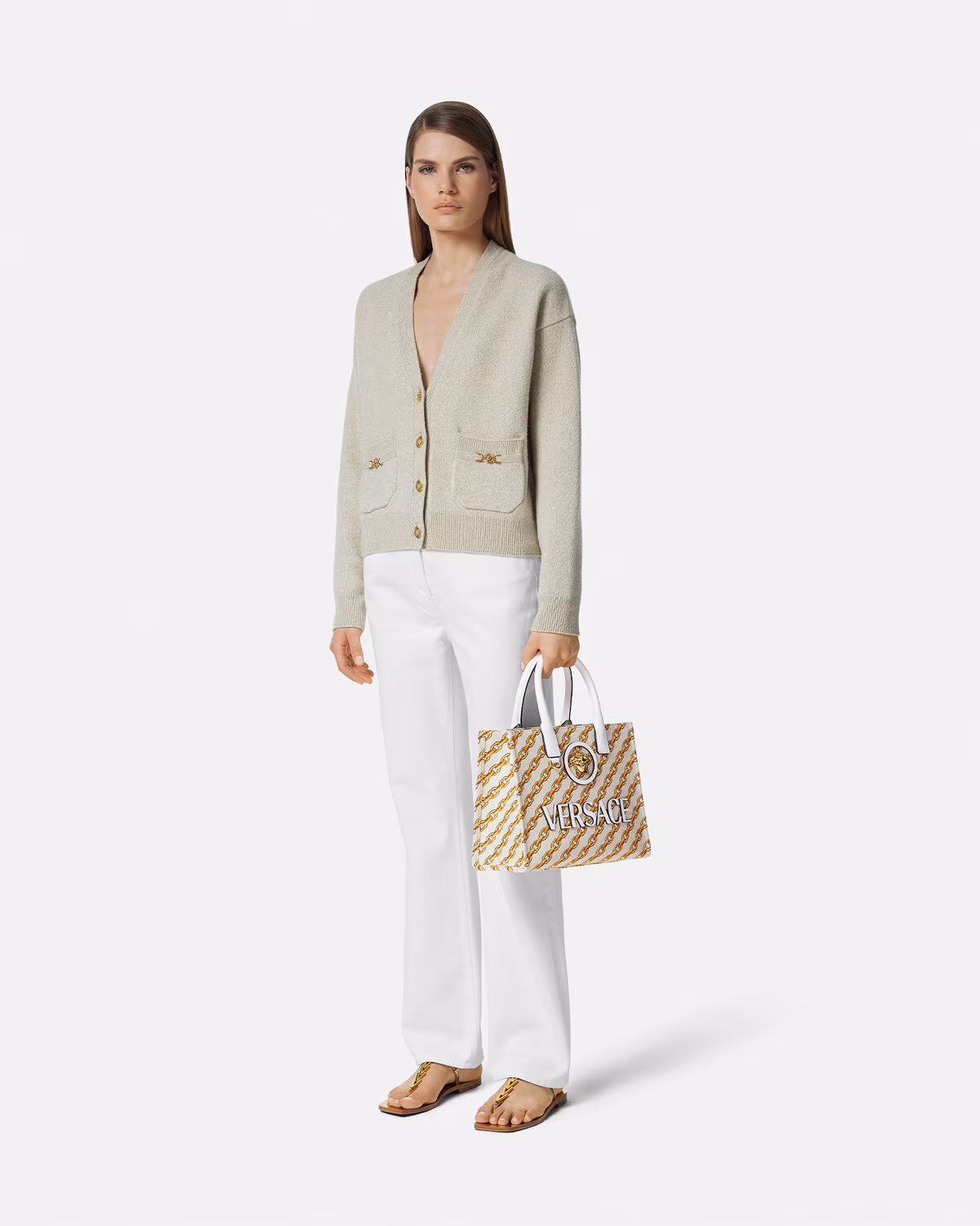 Versace Chain Stripes La Medusa Small Tote Bag
