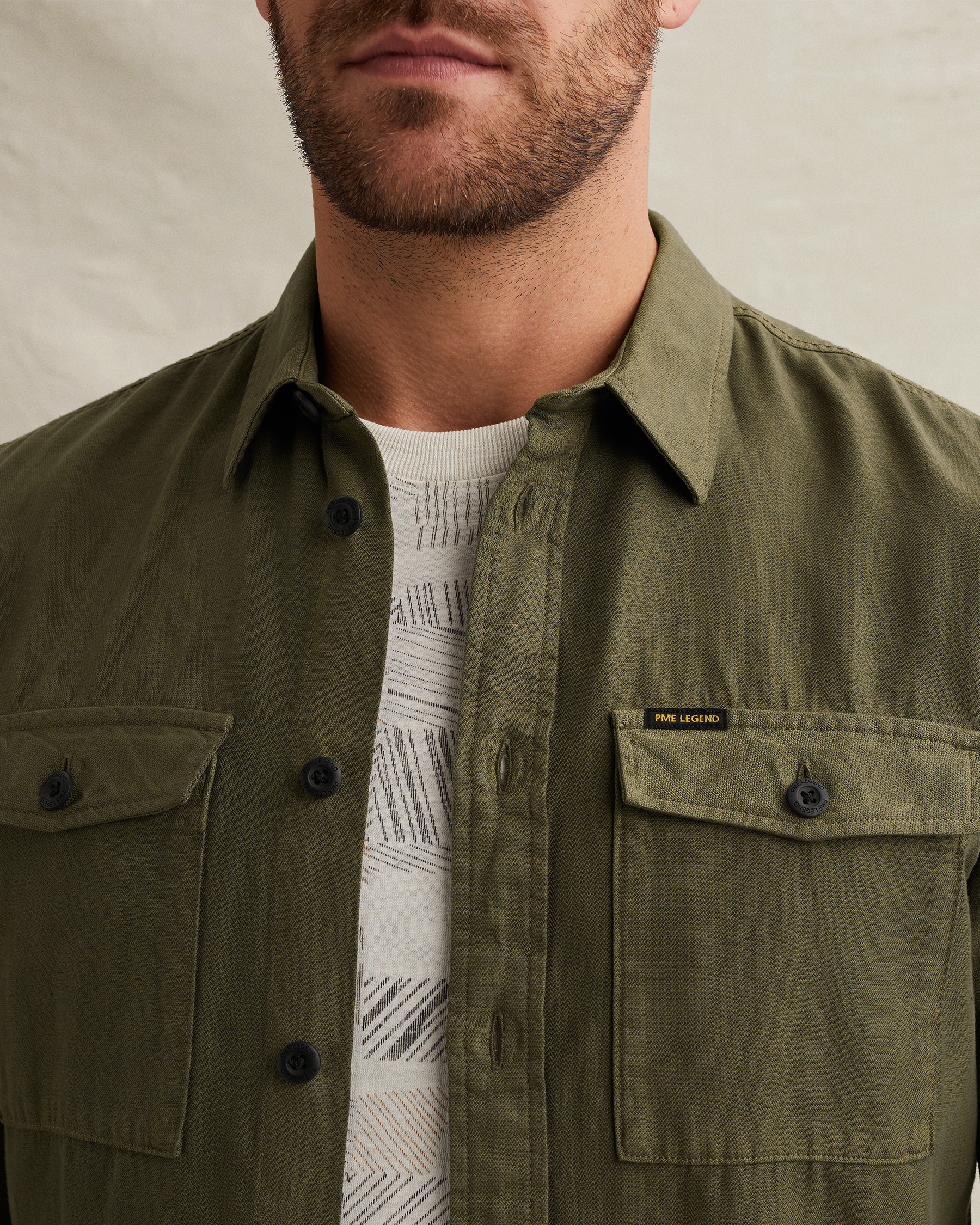 PME Legend Shirt in cotton/linen with stitching detailsx