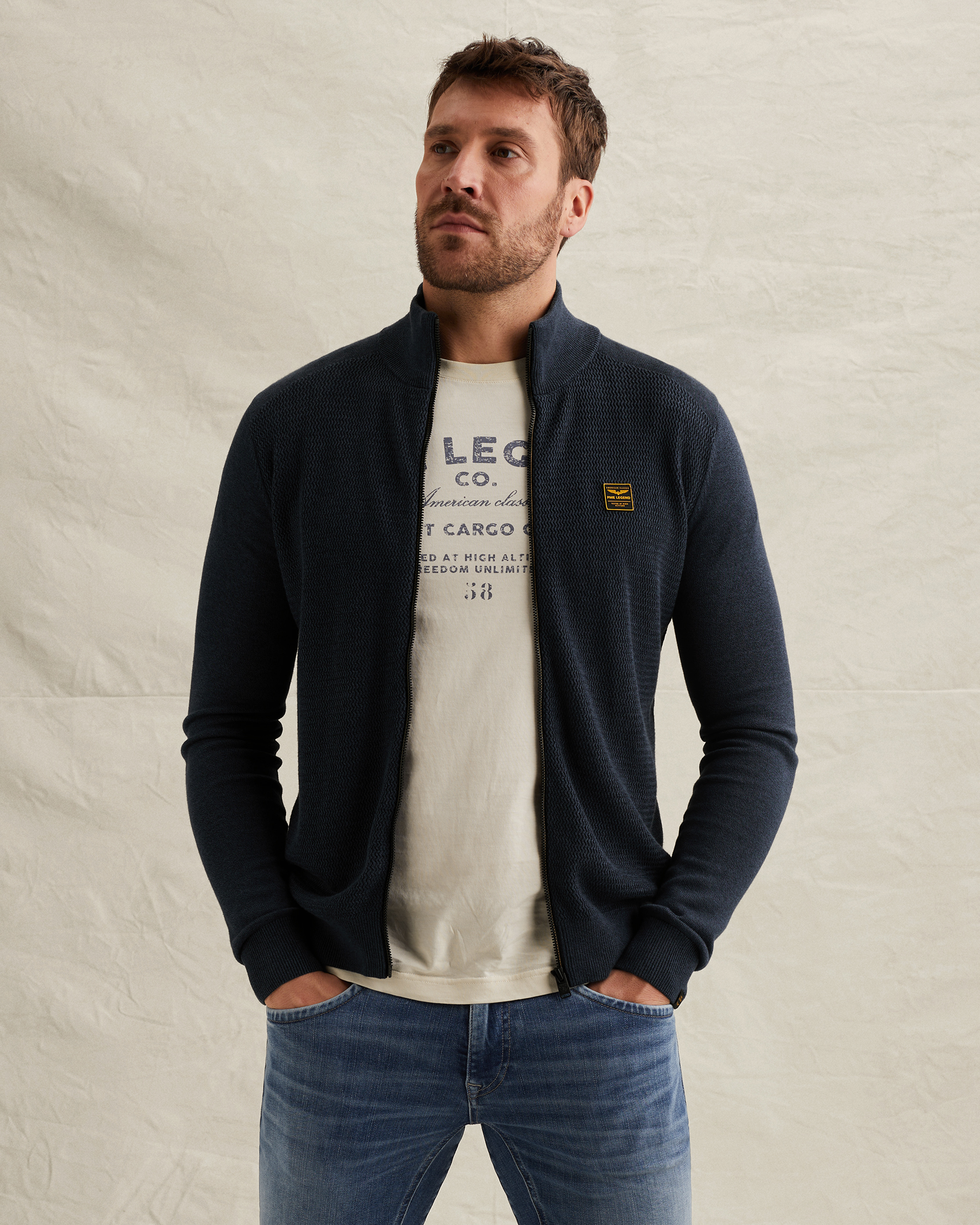 PME Legend Cardigan with zipper closure and stand-up collarx