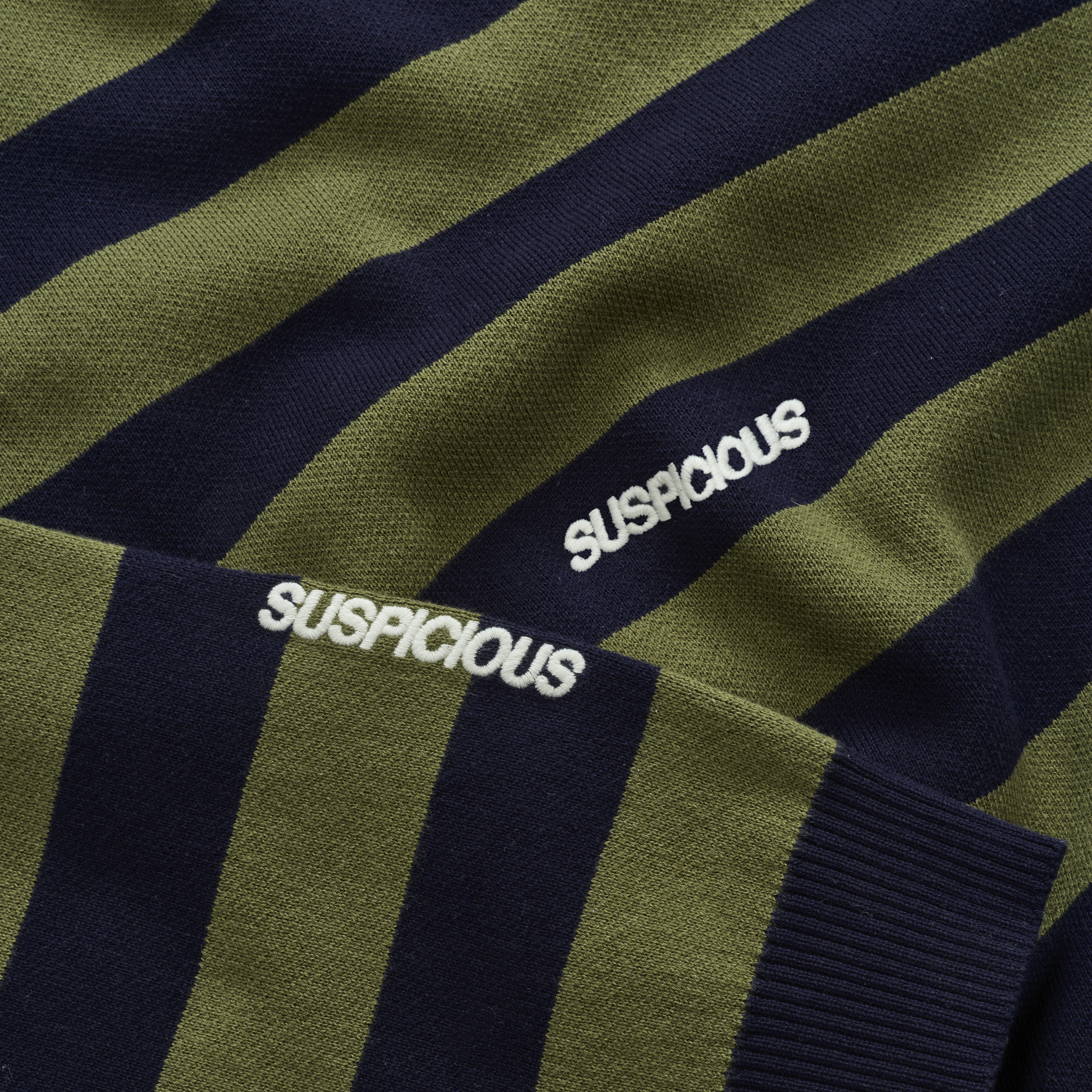 Suspicious Antwerp Fall / Striped Cotton Knit - Dark Navy & Olive Green
