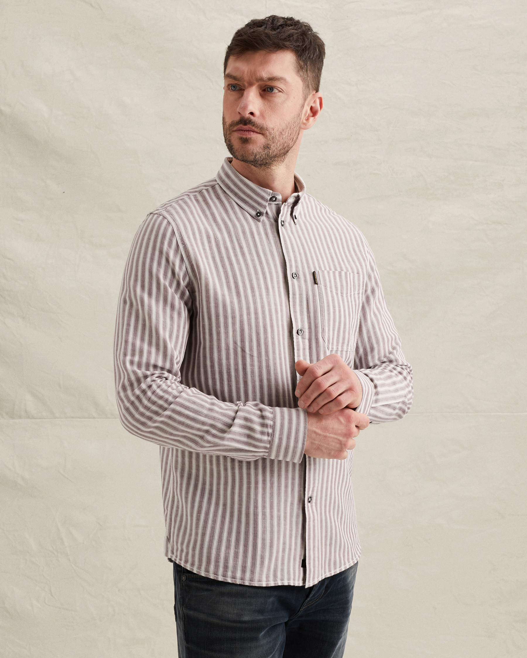 PME Legend Shirt in cotton/linen with stripe patternx