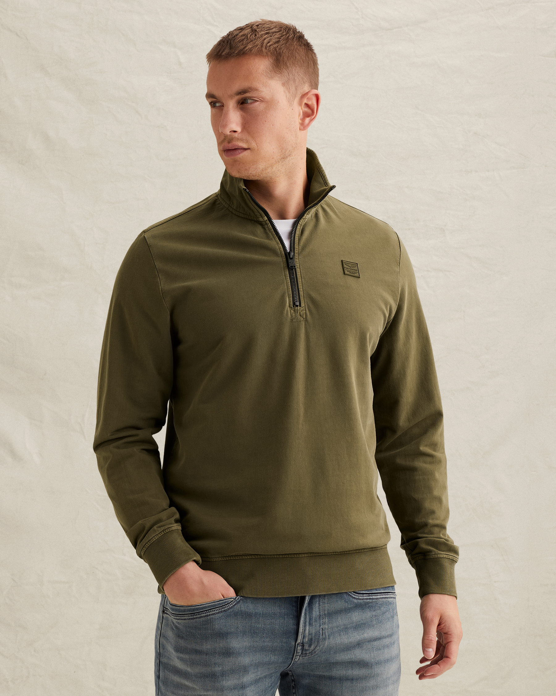 PME Legend Sweatshirt with stand-up collar and garment-dye washx