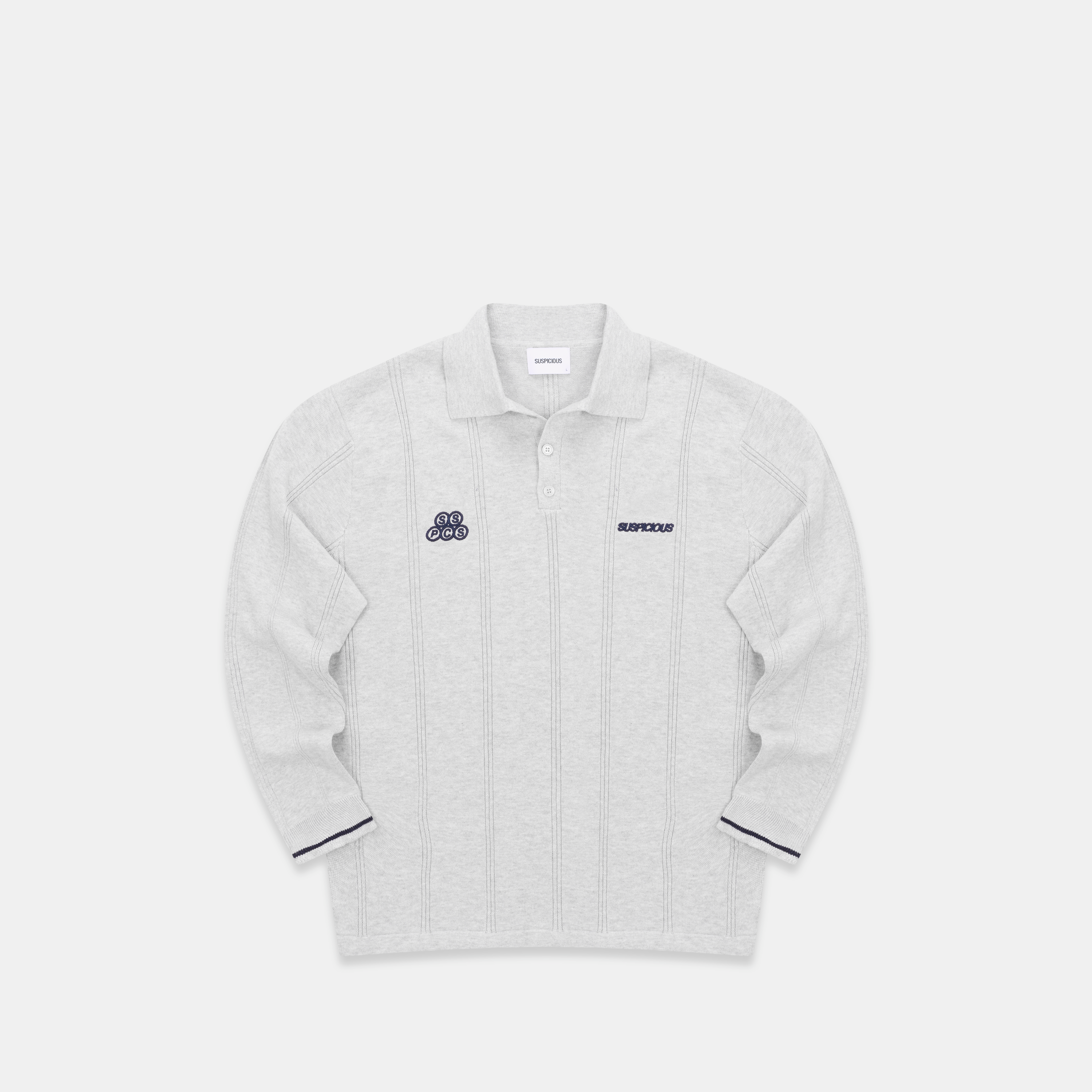 Suspicious Antwerp Fall / Offset Longsleeve Cotton Polo - Neutral Heather