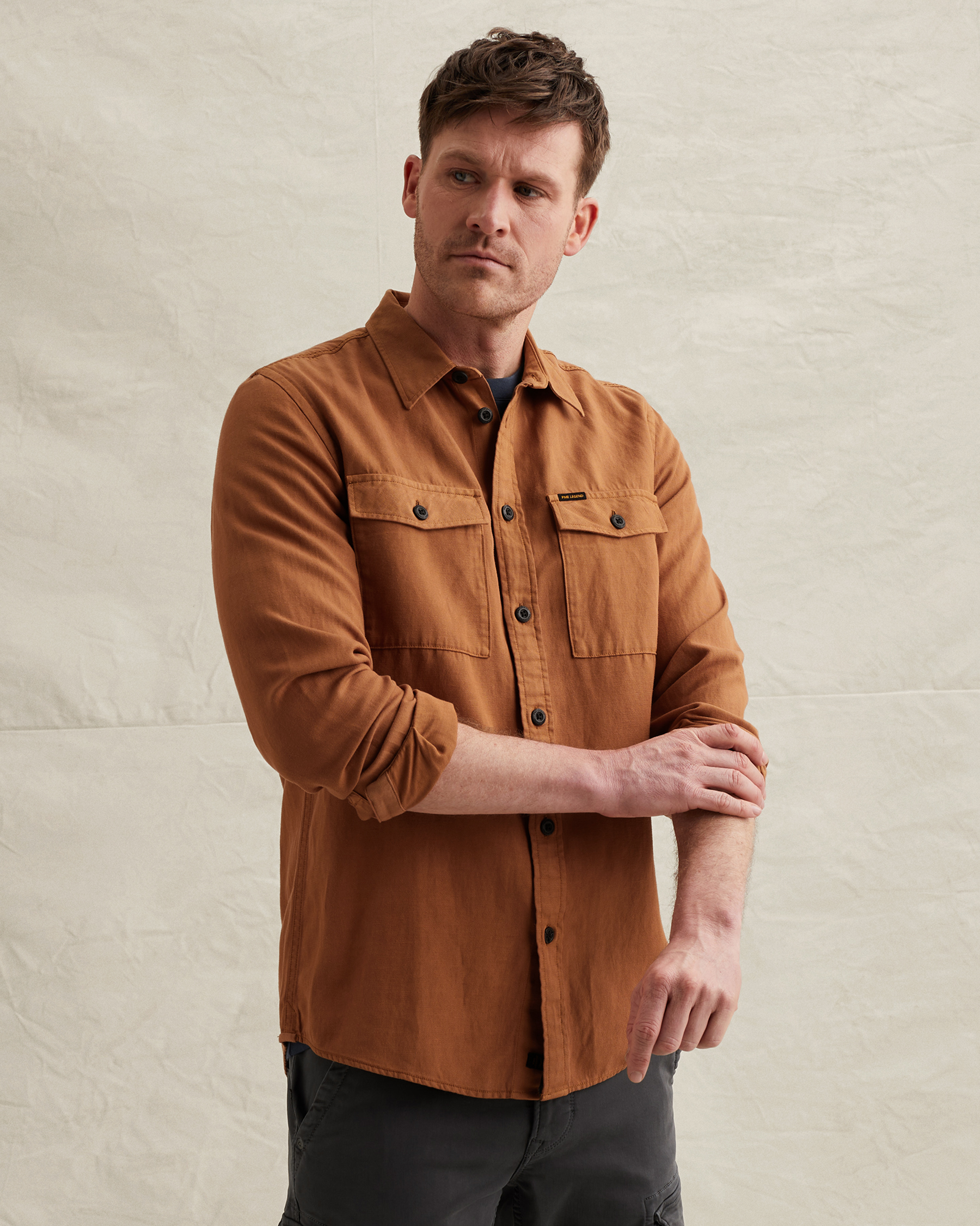 PME Legend Shirt in cotton/linen with stitching detailsx